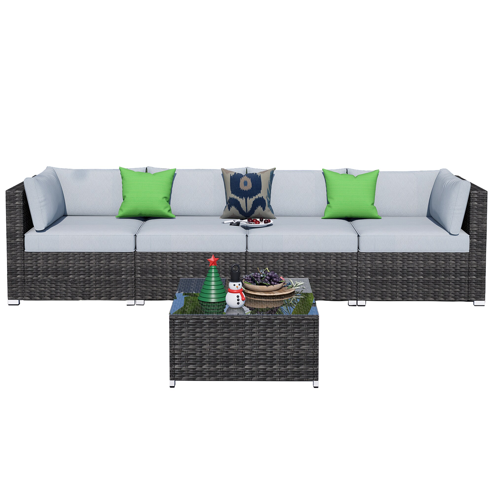 Pouuin Rattan Outdoor Sectional with Gray Cushion(S) and Wicker Frame ...