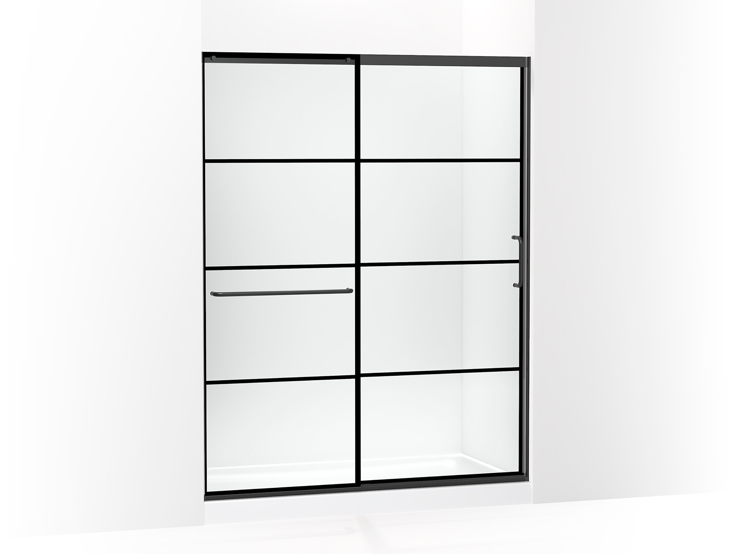 KOHLER K-707615-8G79-BL Elate Matte Black 1/2-in W x 75.5-in H Framed Sliding Shower Door 5/16-in Thick Clear Glass