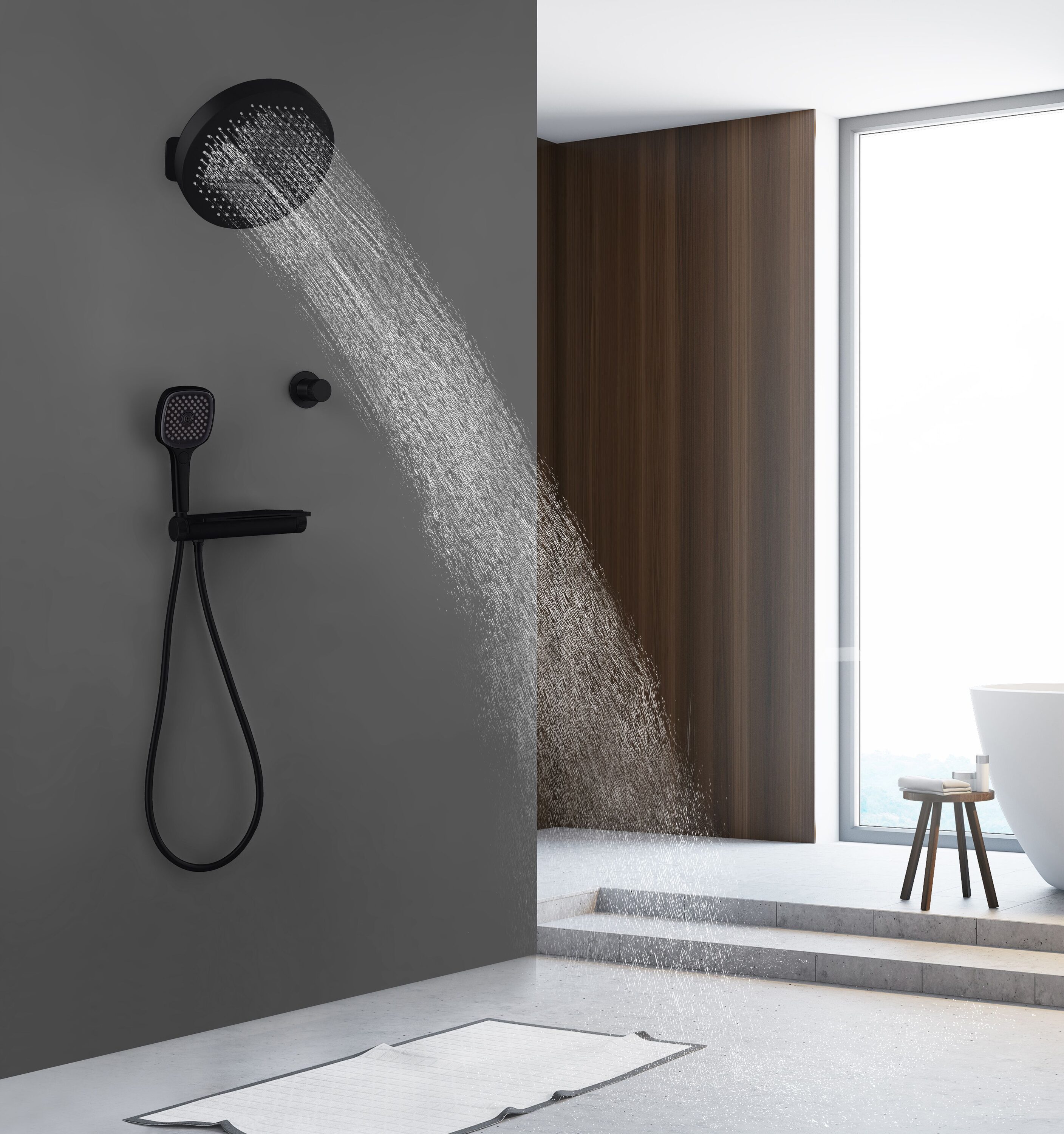 WELLFOR WB-81025-MB Showerhead-Bar-Panels - View #2