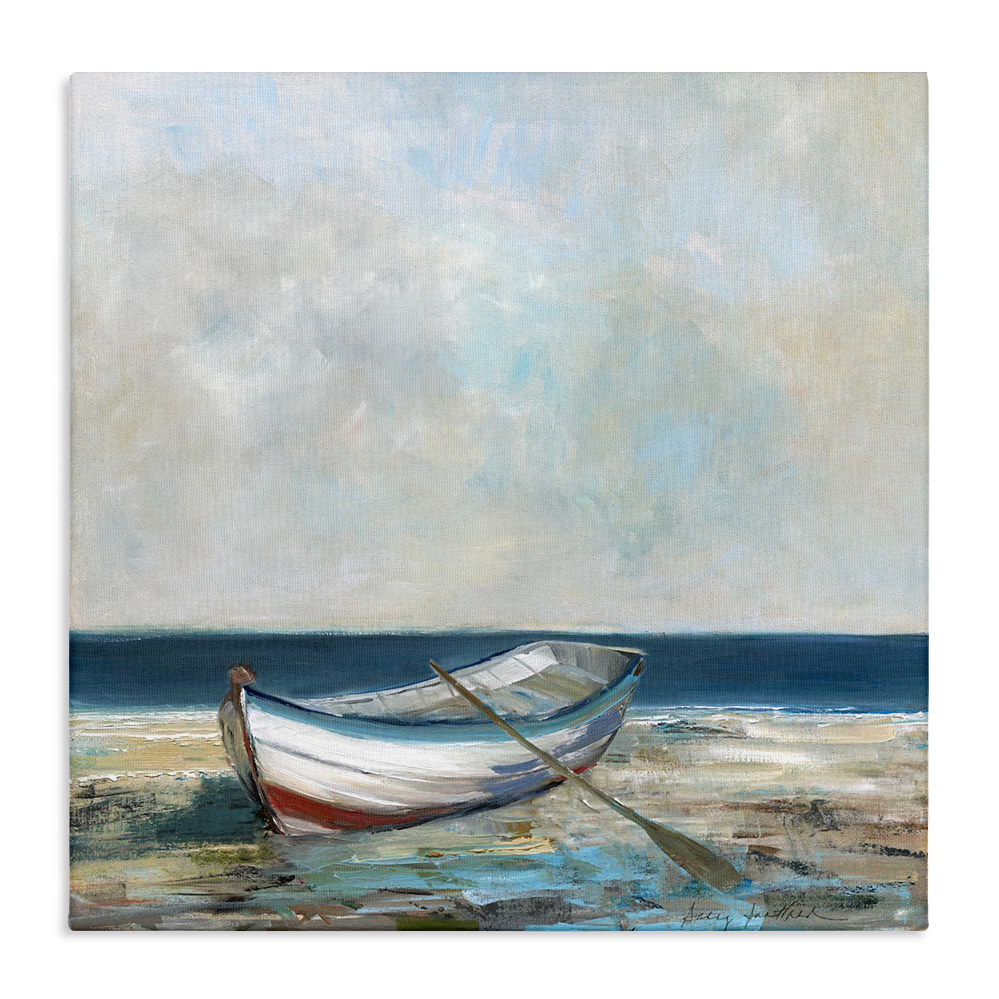 Stupell Industries BS-150-CN-36X36 Boat and Oar on Shore Canvas Wall Art By Sally Swatland 36 x 36
