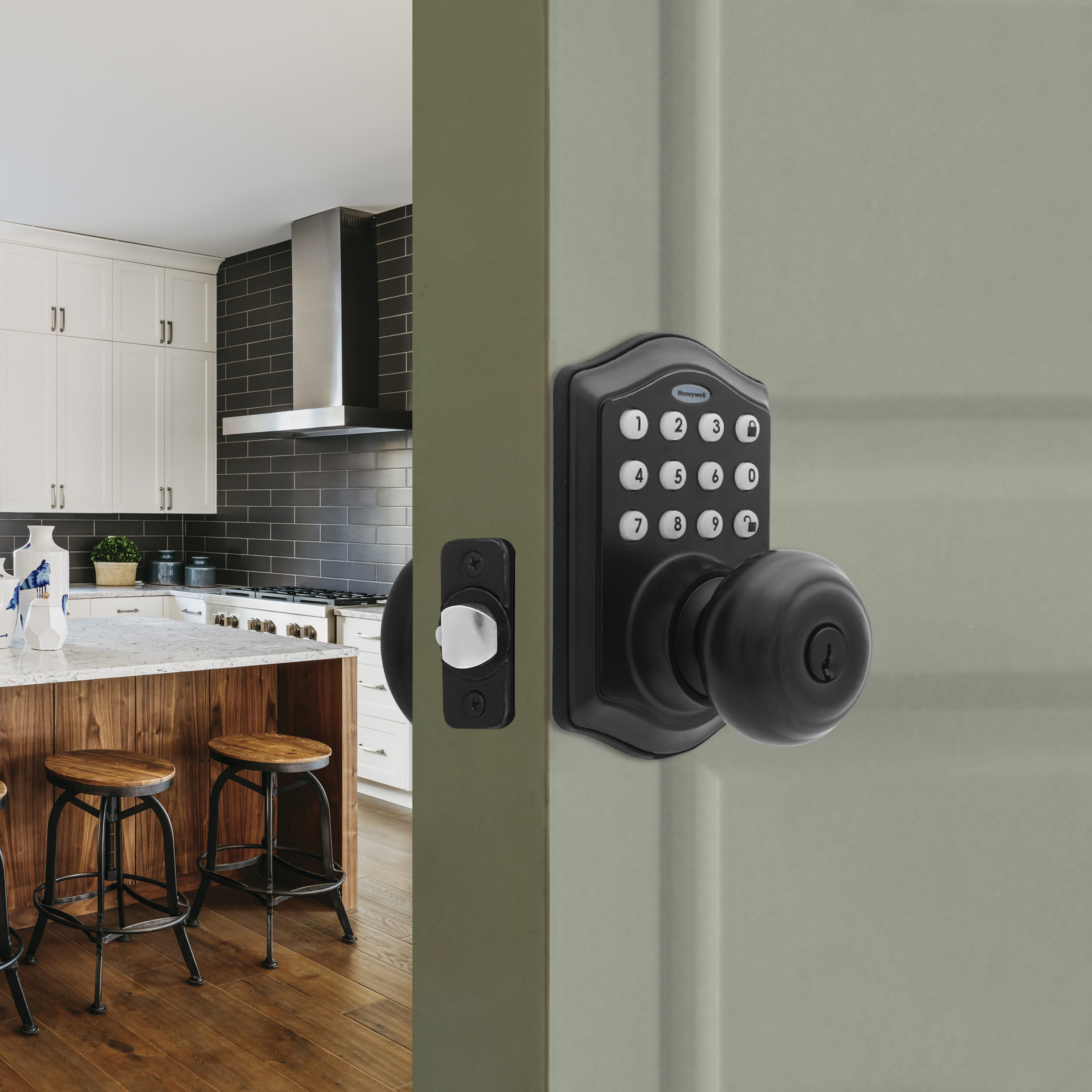 Honeywell Matte Black Electronic Knob with Lighted Keypad in the