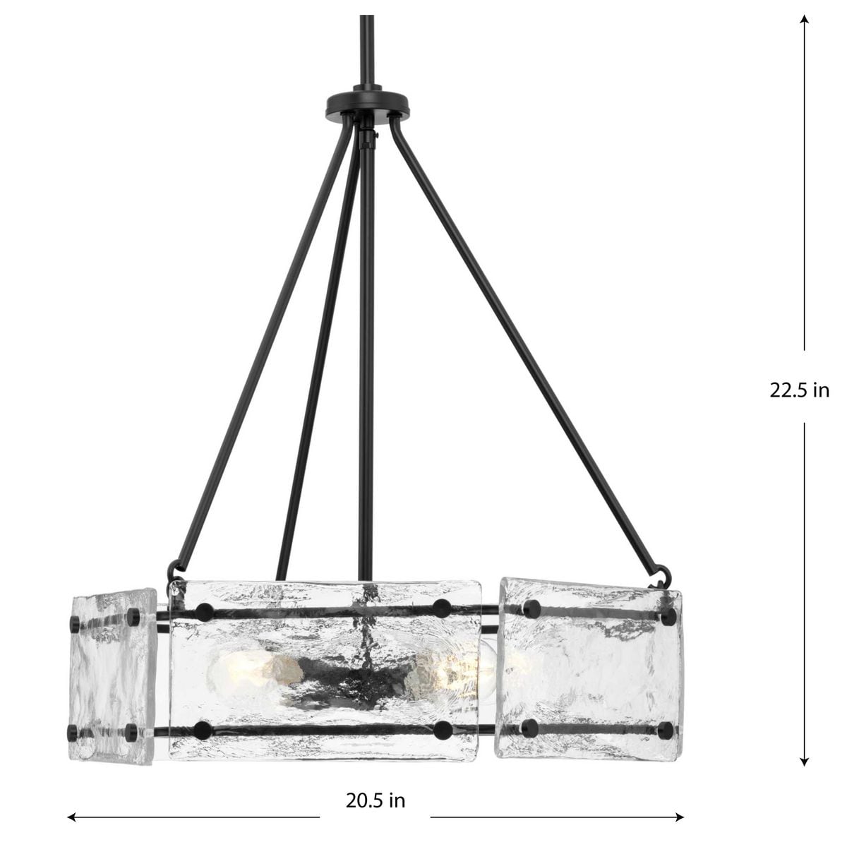 Rivera Matte Black 4-Light Chandelier with Textured Glass