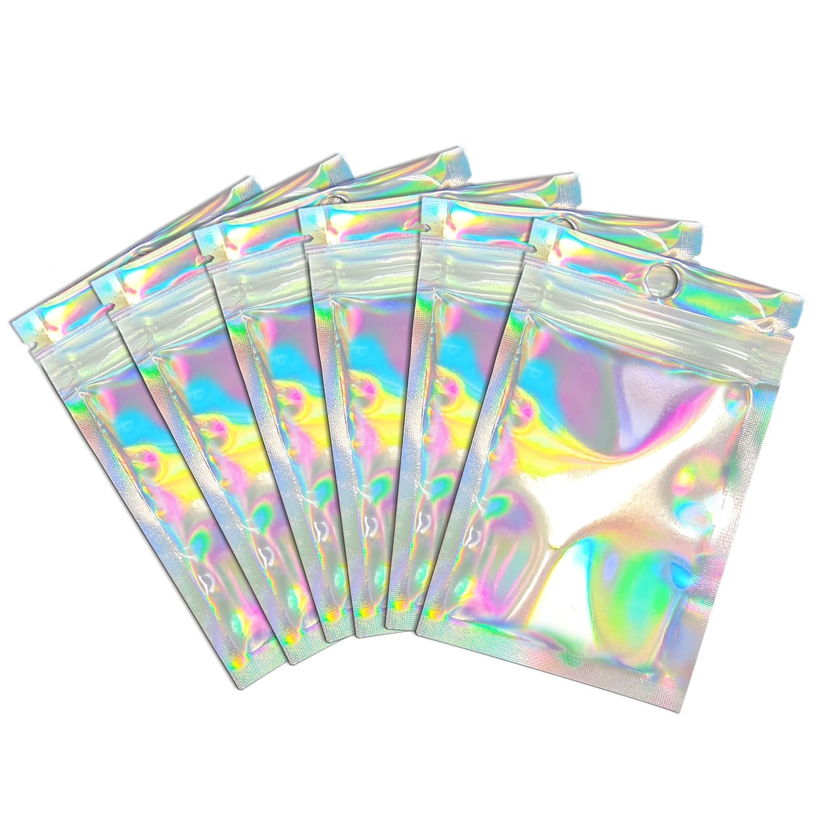 Yichuhaoxi  Holographic Resealable Foil Pouch Bag 3 x 4 Inch Clear Front Waterproof Smell Proof Storage for Candy Jewelry Small Items 100 pcs