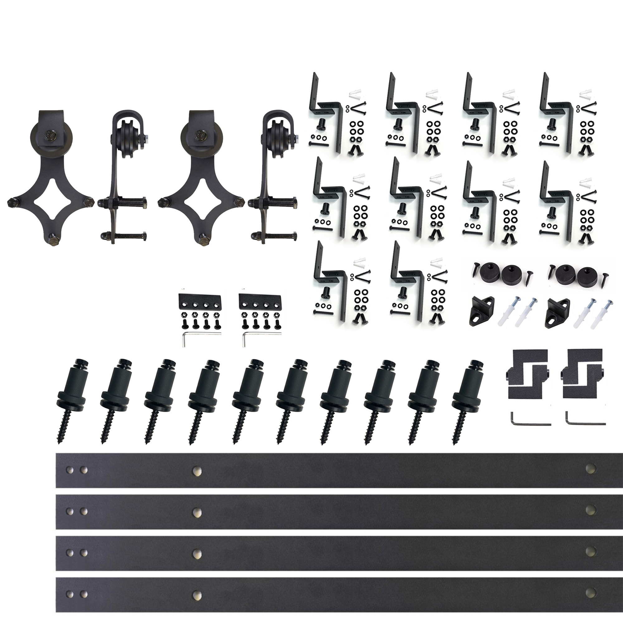HOMACER LX3TGH144C 144-in Rustic black Black Indoor Diamond Double bypass Barn door hardware kit