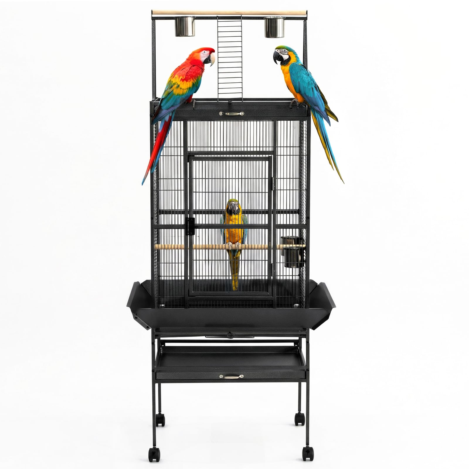Garvee - 69Inch H Bird Cage Metal Birdcage with Play Top Rolling Stands Feed Bowls Wide Tall Para...