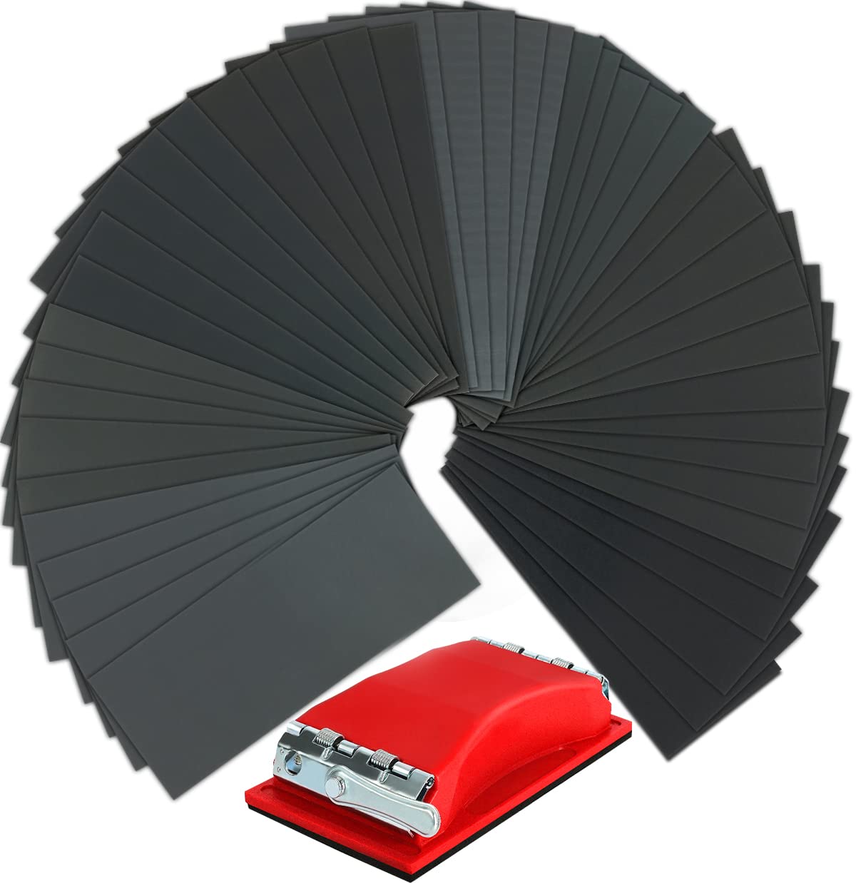 Afoxsos  Sandpaper Set 90 Pieces 400 to 3000 Grit Wet Dry Sandpaper with Red Handle Assortment Nine by Three Point Six Inch for Automotive Wood