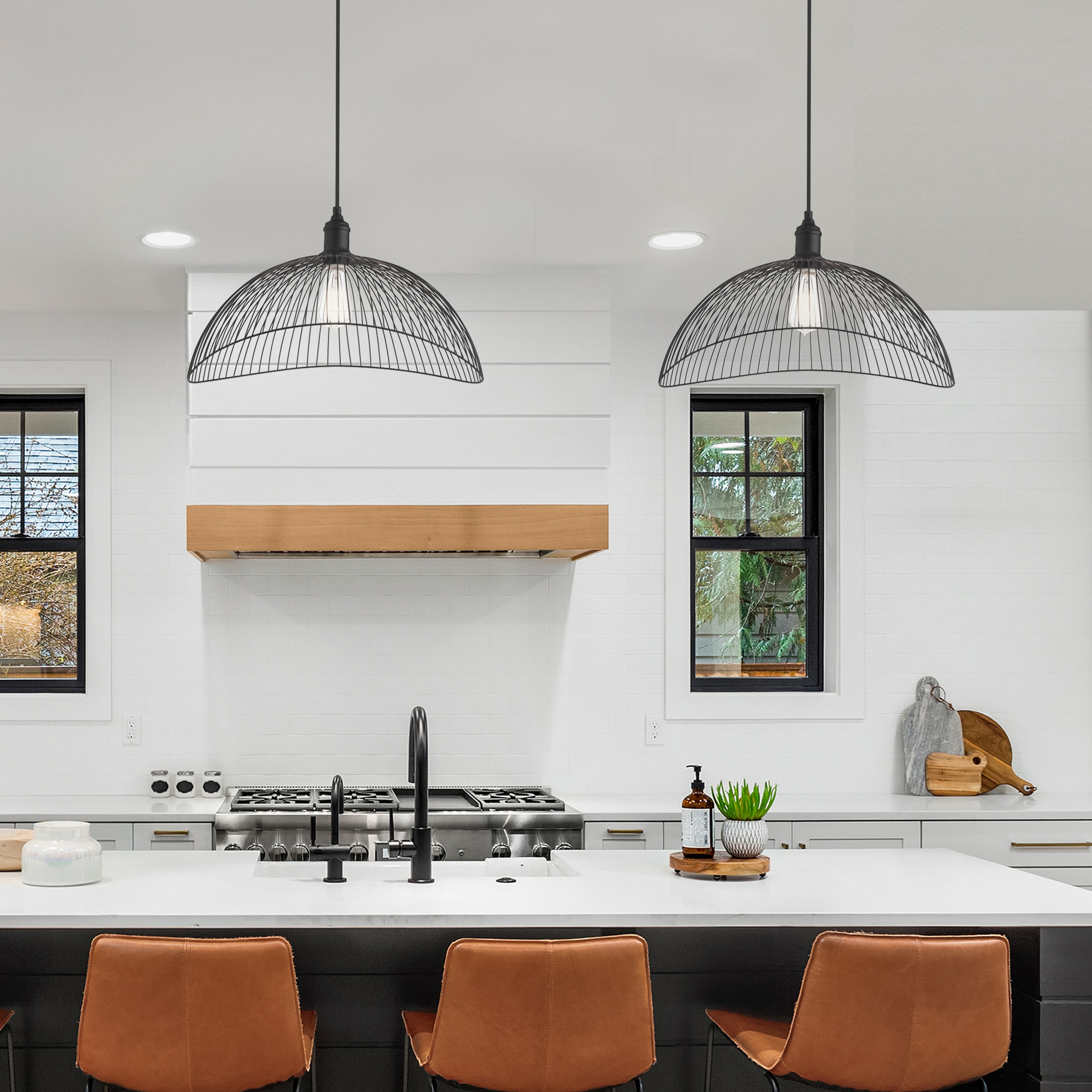 20" Matte Black Metal Geometric Pendant Light