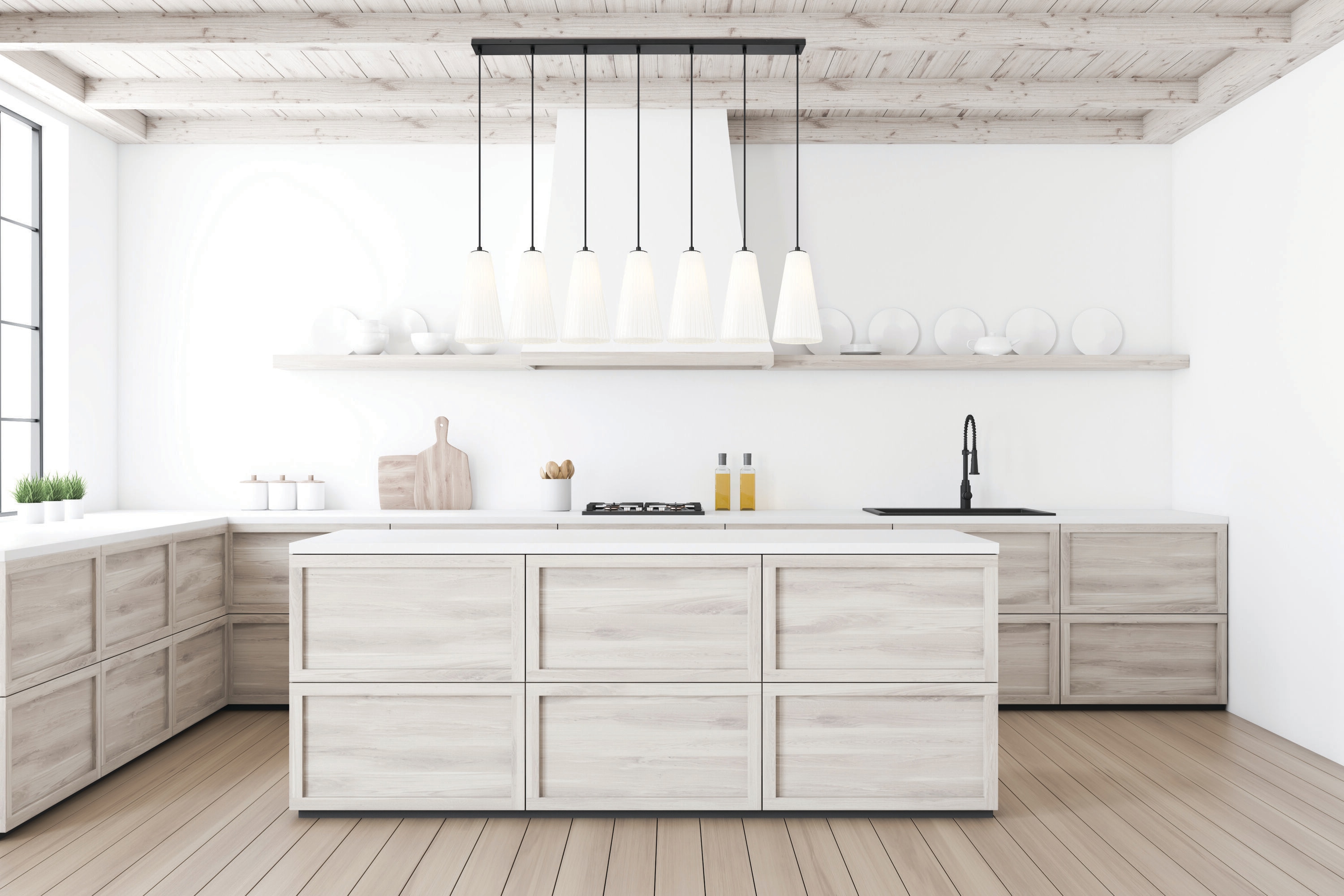 Matte Black 54'' Linear Chandelier with Frosted Glass Shades