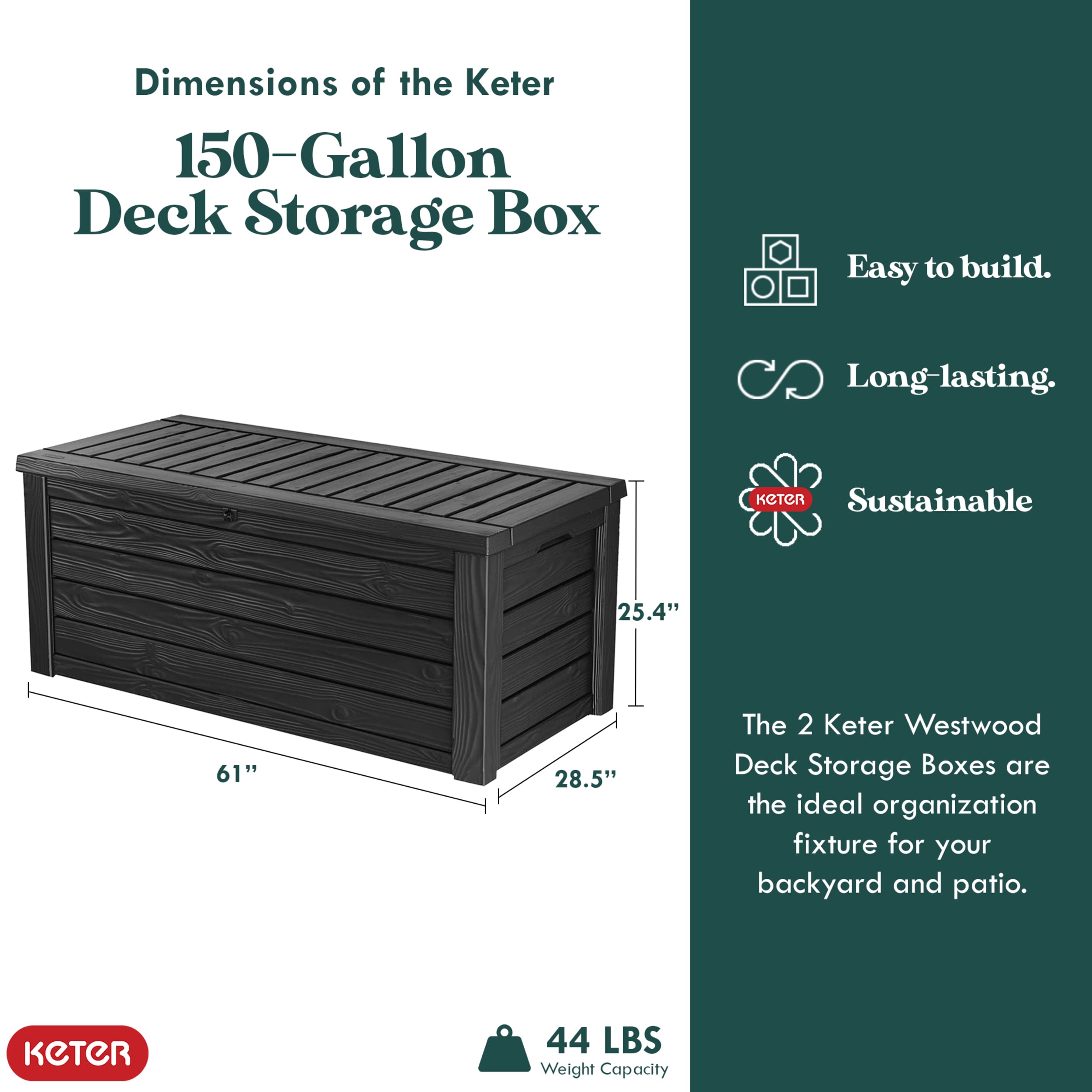 Keter Westwood Dark Gray Resin 150 Gallon Deck Storage Box Set