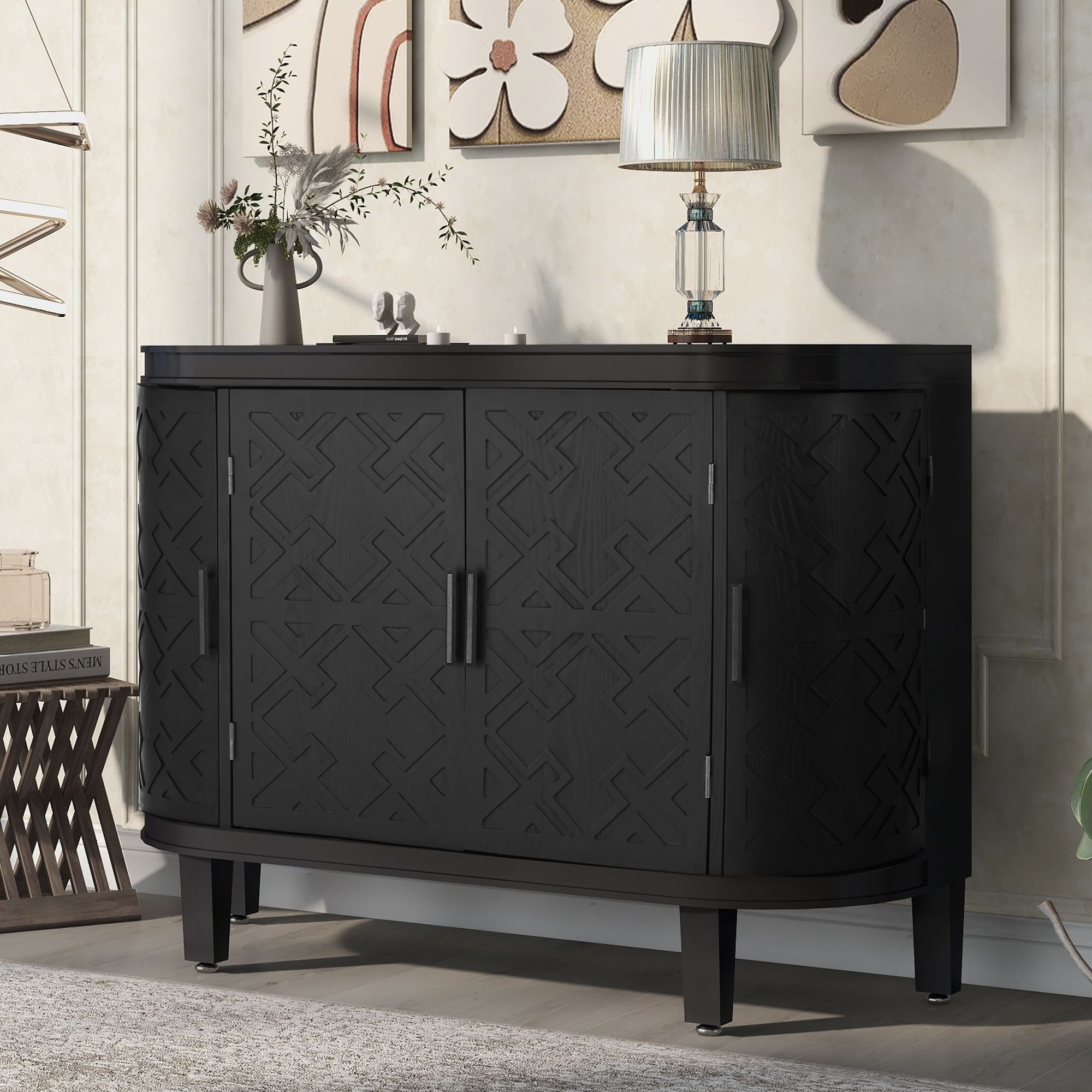 Yiekholo LL-1859AAB 47.2-Inches W x 33.5-Inches H x 2-Inches D 2 -Tier Freestanding Black Wood Pantry bin