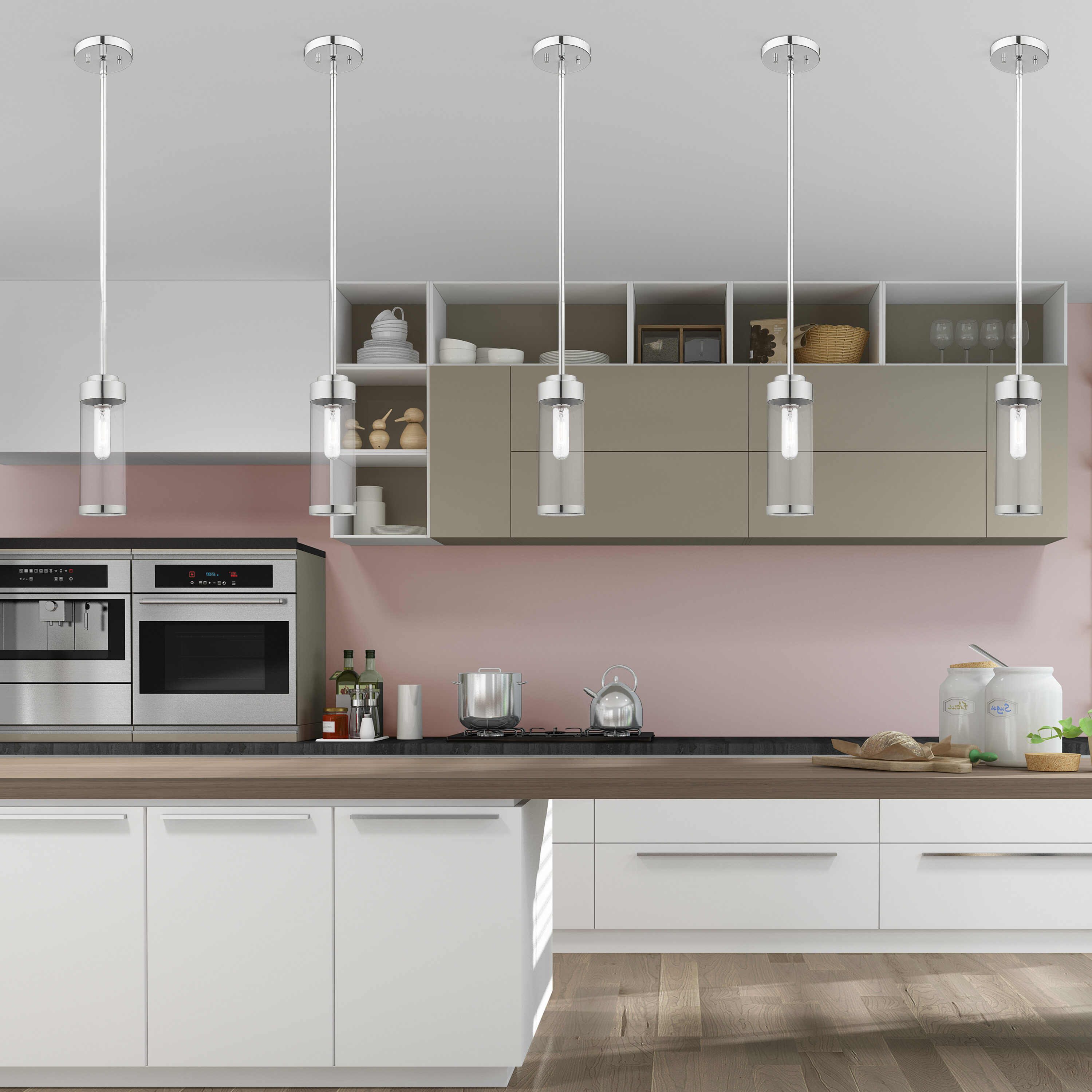 Livex Lighting 40470-05 Hillcrest 1 -Light Polished Chrome Transitional Clear glass Cylinder Mini Hanging Pendant light