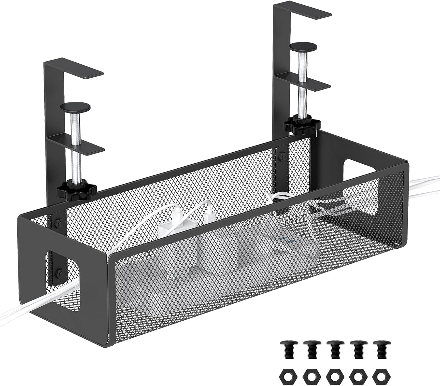 Etokfoks  Under Desk Cable Tray with Dual Direction F Clamp Mesh Design Wire Organizer for Office and Home Black