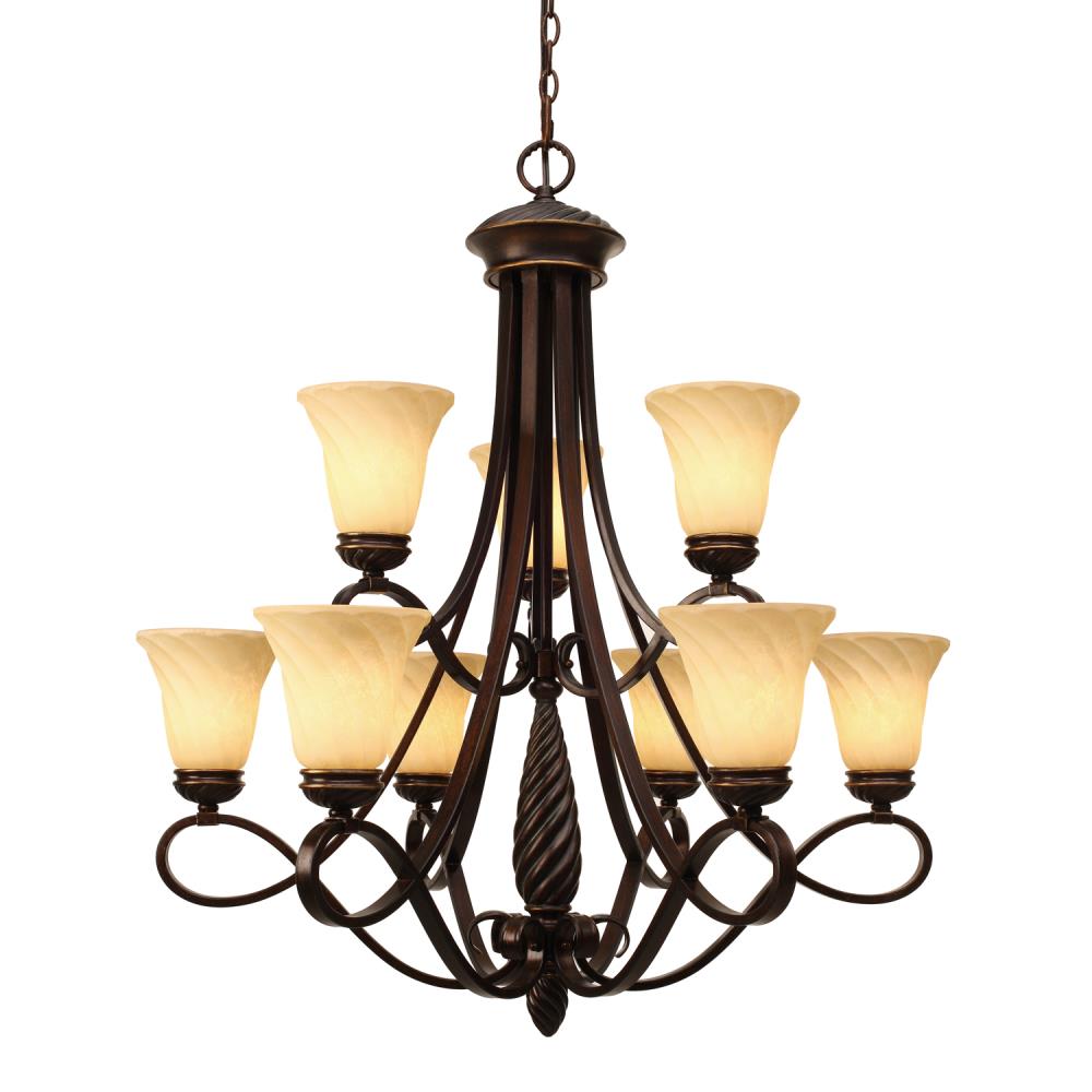 Golden Lighting 8106-9 CDB Torbellino 9 -Light Brushed Bronze Transitional For Use in Bedrooms, Dining Rooms, Foyers, Kitchens, Living Rooms Chandelier