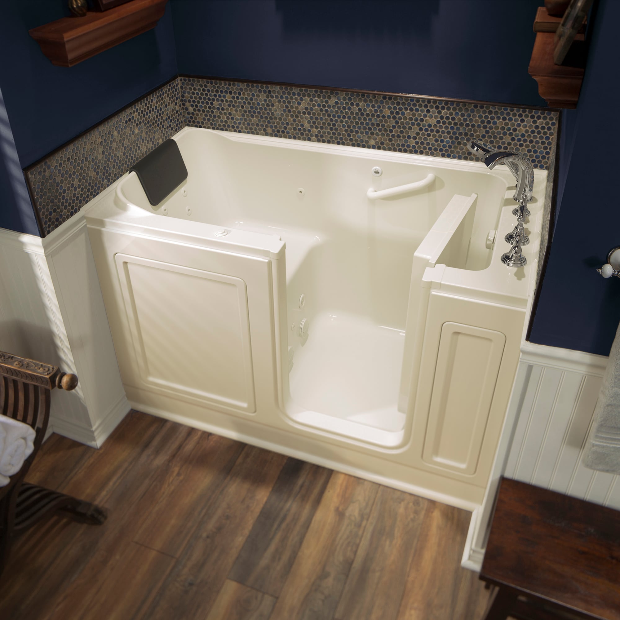 American Standard 3260.219.WRL 32.0-in x 59.5-in Linen Acrylic Rectangular Walk-in Whirlpool Tub with Faucet Hand Shower with Drain ( Right Drain )