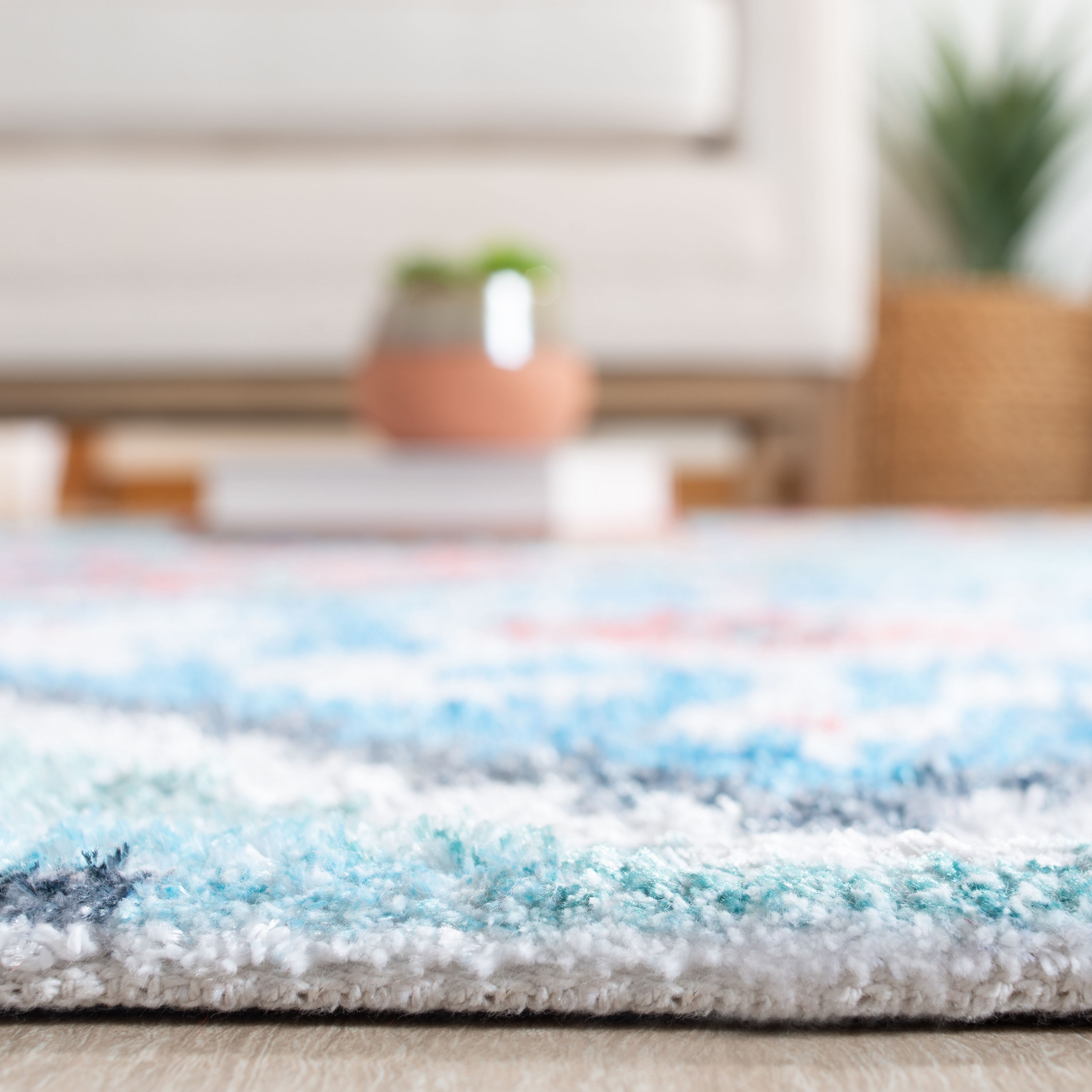 Bohemian Blue Flat Woven Wool & Cotton Blend Rug - 4' x 6'