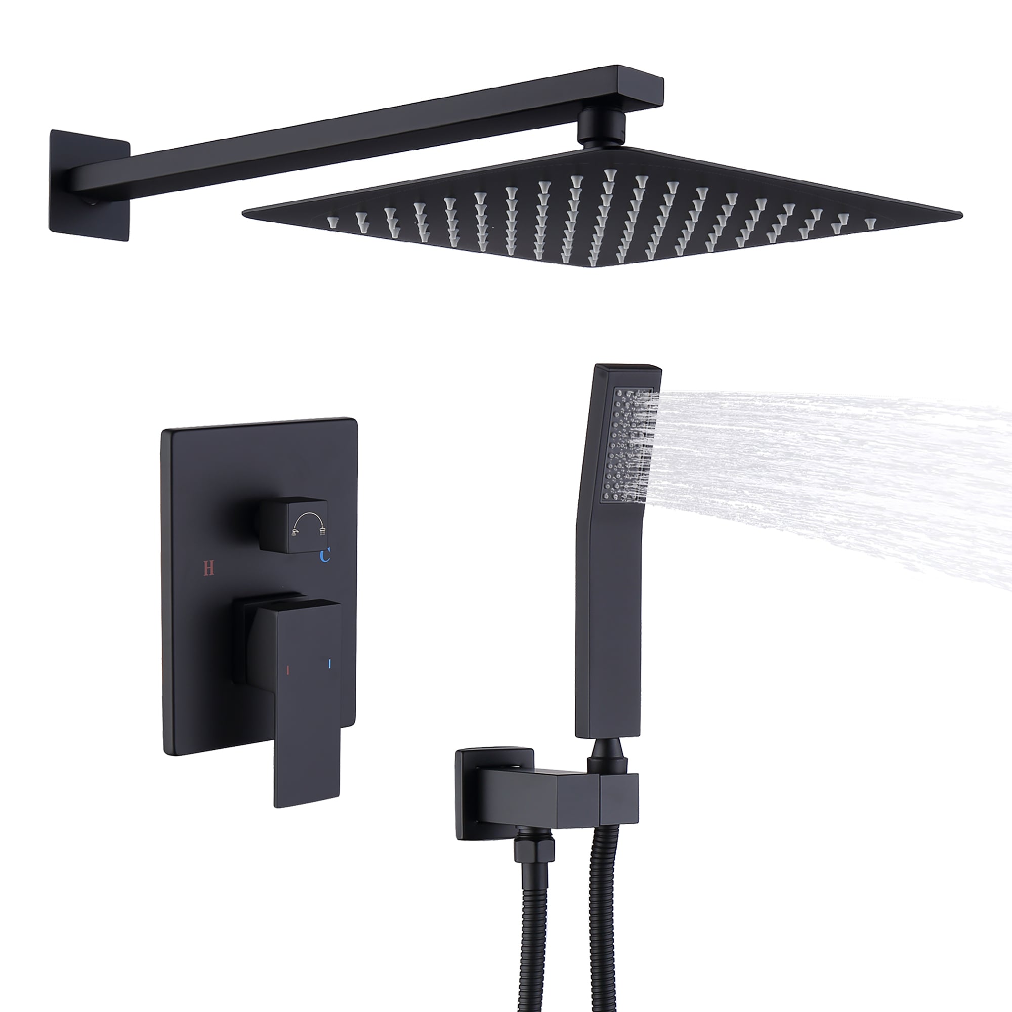 Forious Black Dual Head Waterfall Shower Tower System With 2-way 