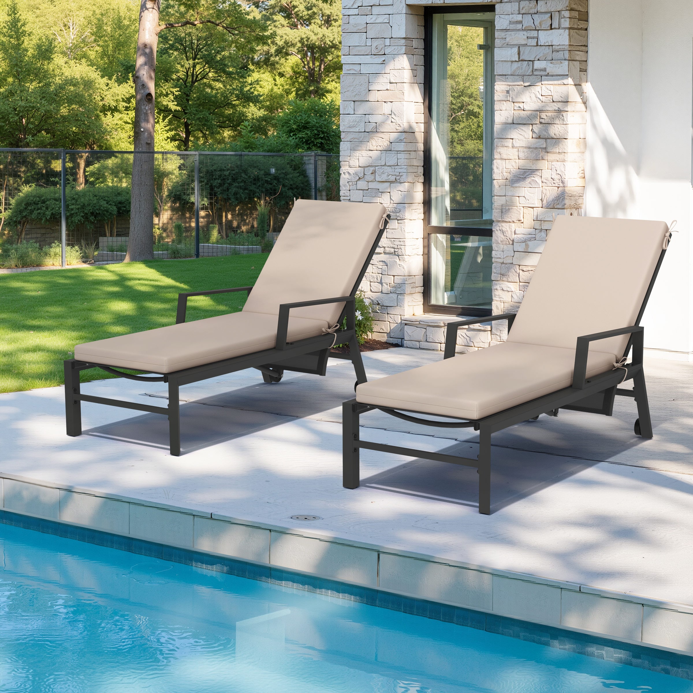 Pellebant ST25-CU001BEI-2 Outdoor 44.09-in x 20.87-in 2 -Piece Beige 72"-2pc Patio chaise lounge chair cushion