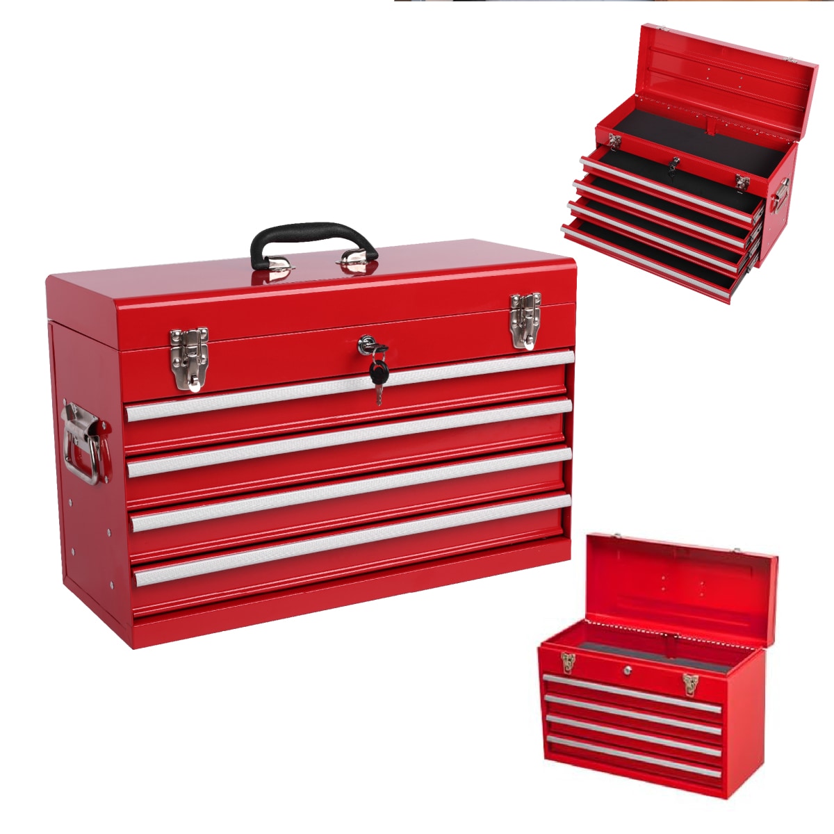 Streamdale Furniture Streamdale 21'' Heavy-Duty 4-Drawer Portable Metal Tool Box with Ball Bearing Slides