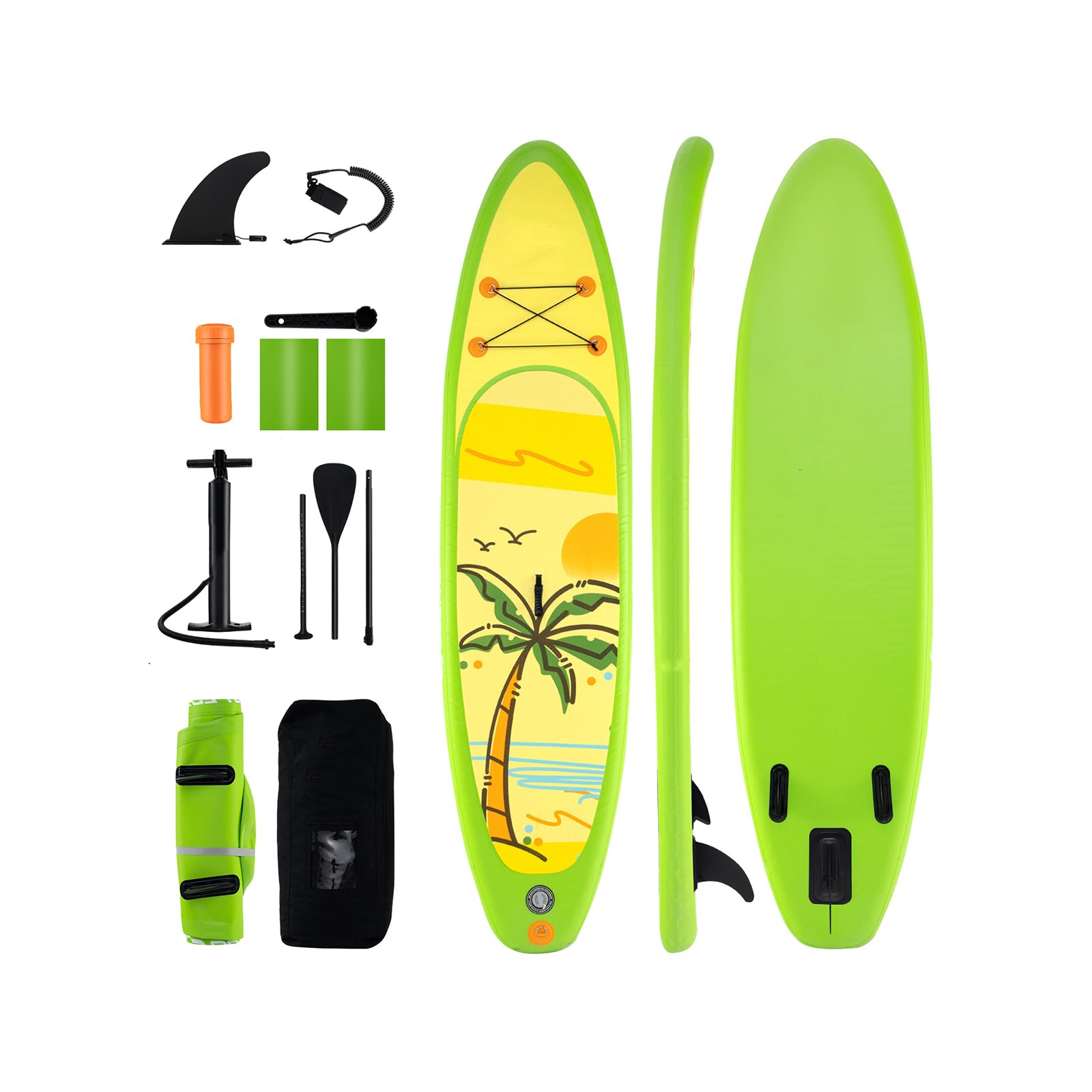 Slickblue Green and Yellow 10-Ft Inflatable Stand Up Paddle Board – Sturdy 500D PVC Non-Slip Deck Quick Inflate for Lakes and Oceans