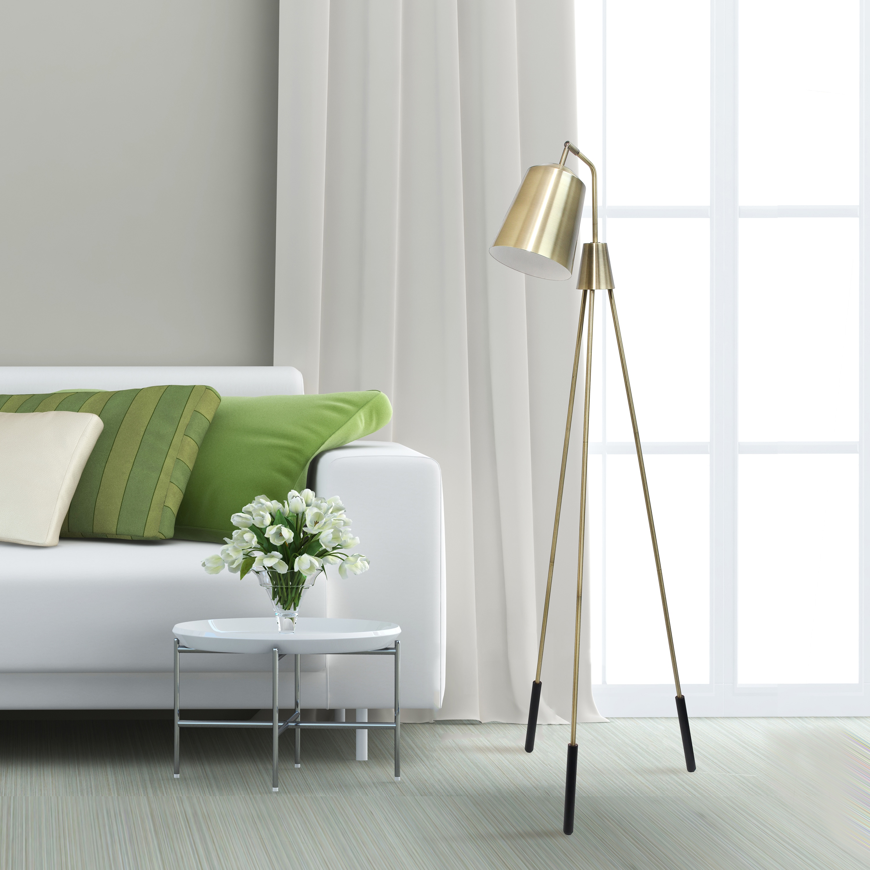 Adjustable Black Tripod Floor Lamp with Spotlight Shade