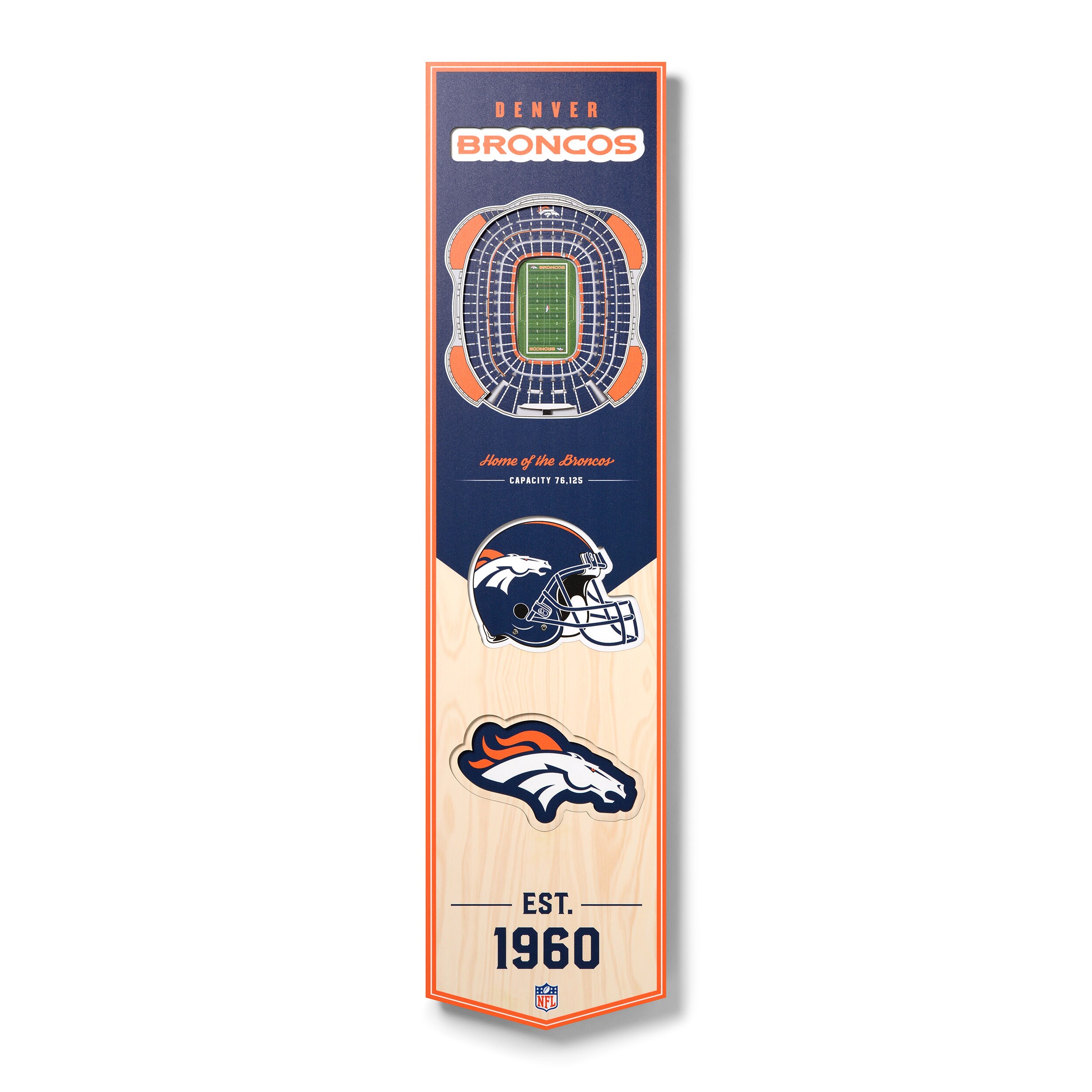 StadiumViews Denver Broncos Youthefan Team Colors Floater Frame 32-in H x  8-in W Sports 3D Art at