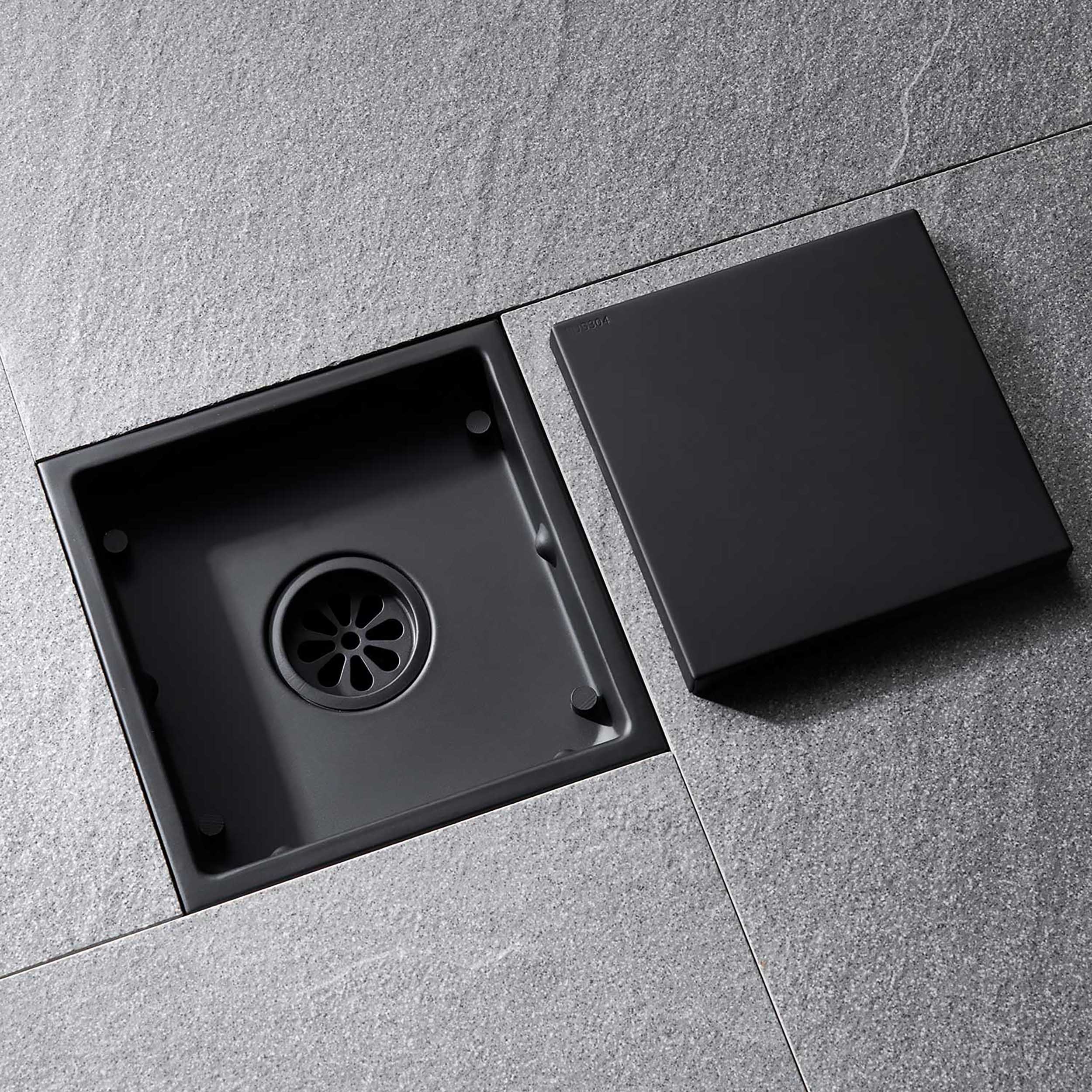 RELN 4 in. x 4 in. Matte Black Square Shower Drain with Square Pattern Drain  Cover FD0402SQBK - The Home Depot