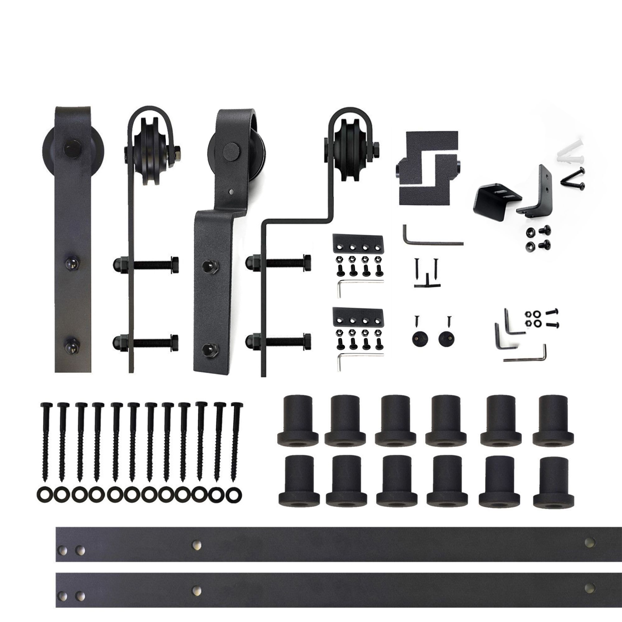 HOMACER 180-in Rustic Black Indoor I-strap Double Bypass Barn Door Hardware Kit ZT5TGH180C Sansujyuku sansujyuku.com