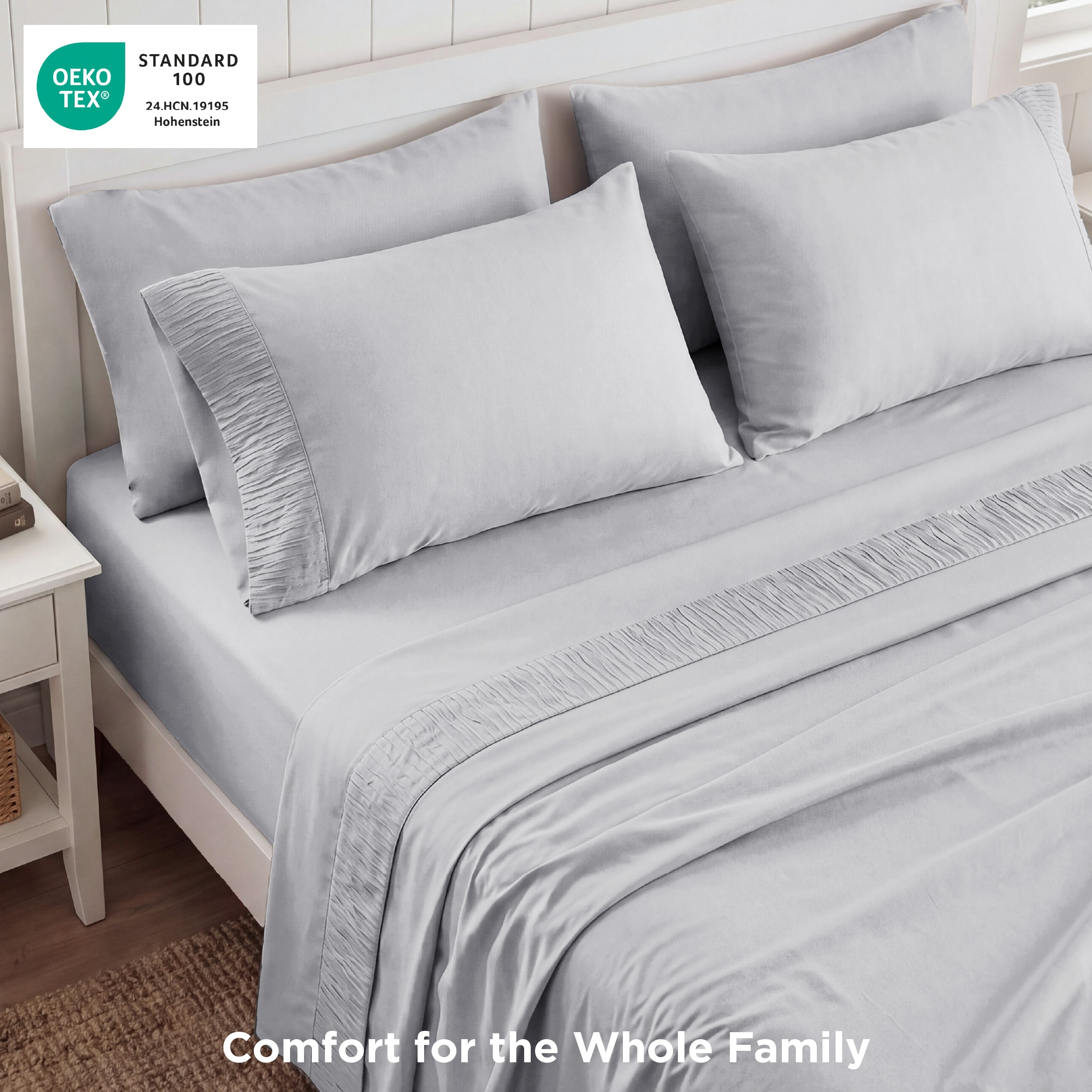 Bedsure - 66x96 Twin 3-Piece Grey Embossed Sheet Set