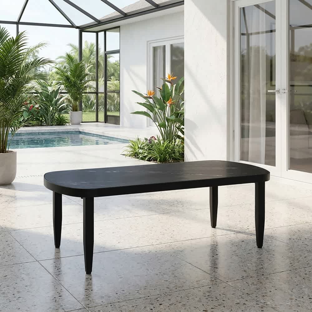 Coolbibila Modern 47 in x 24 in Sintered Stone Top Aluminum Outdoor Coffee Table Black Tabletop Black Arc Design