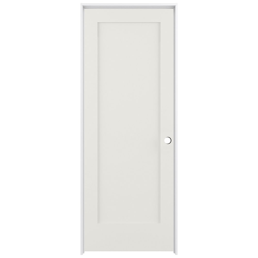 RELIABILT Shaker 32-in x 80-in Snow Storm 1-panel Square Solid Core Prefinished Pine Wood Left Hand Inswing Single Prehung Interior Door in White -  LO1368750