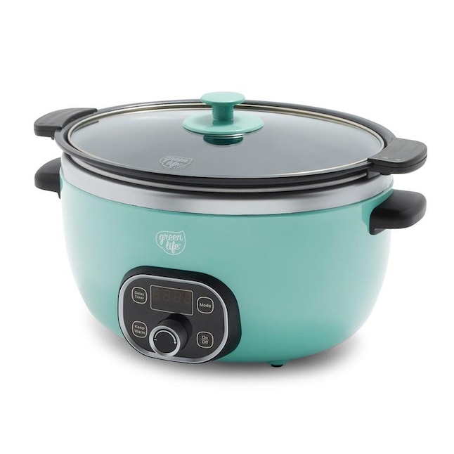 GreenLife Healthy Cook Duo 6qt Nonstick Slow Cooker Turquoise Lid