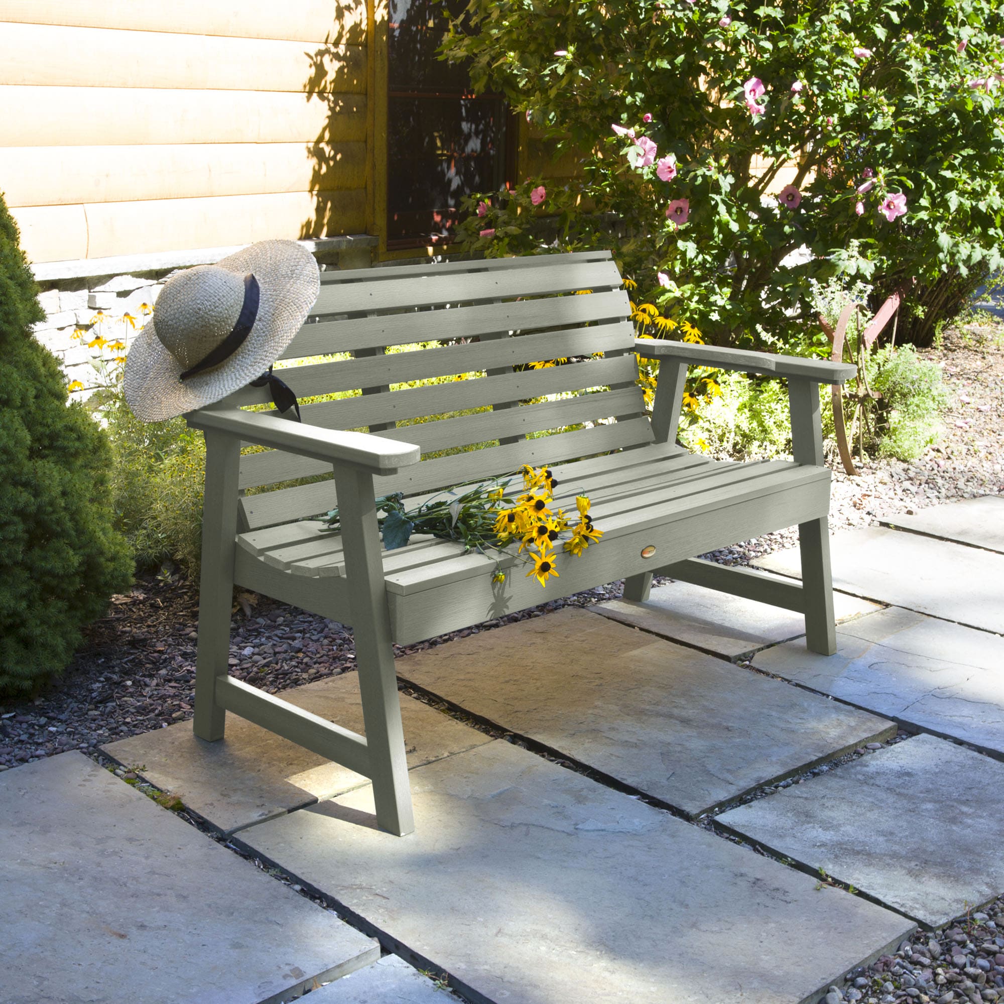 highwood AD-BENW4-EUC Weatherly 50.09-in W x 33.7-in H Eucalyptus Plastic Garden Bench