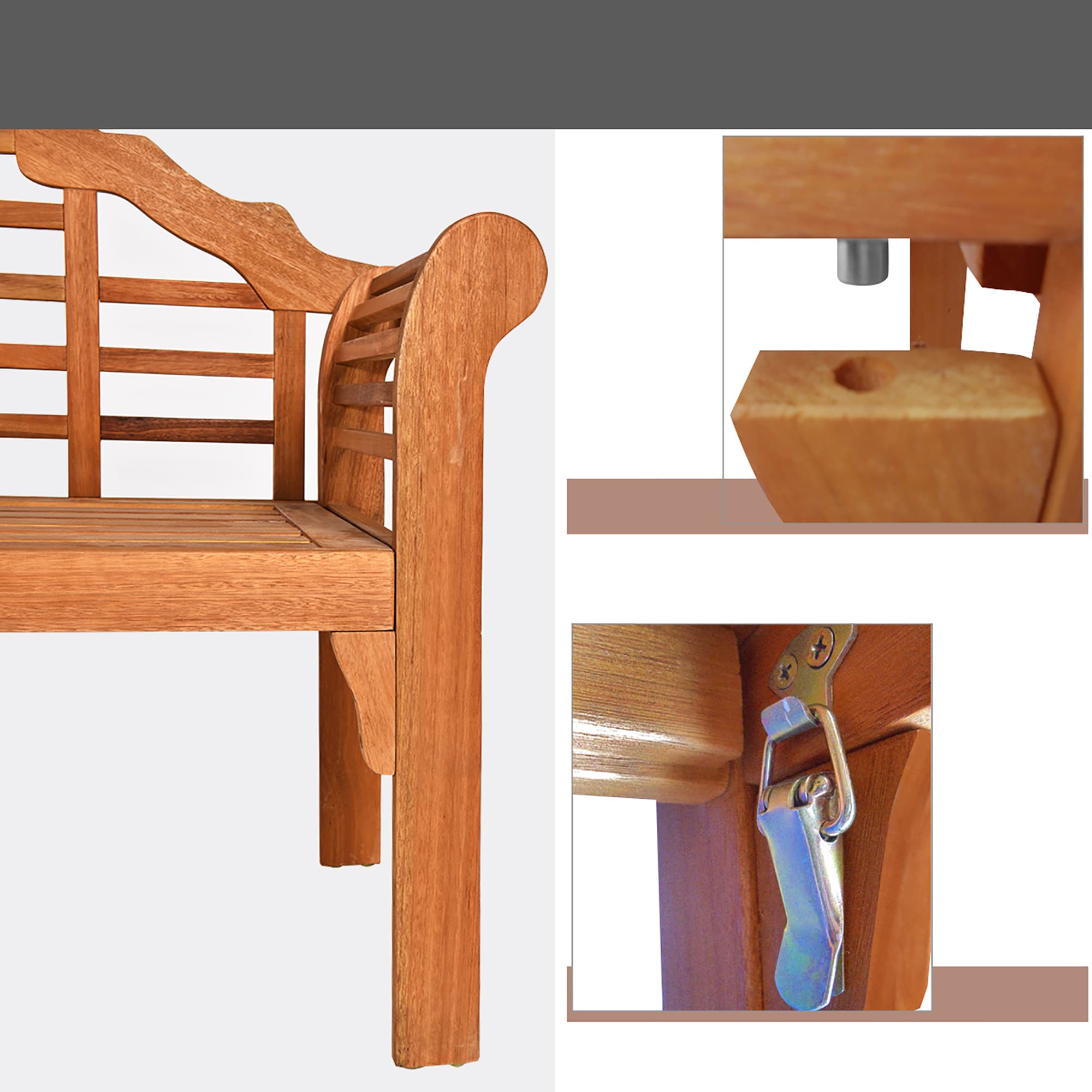 Eucalyptus Wood Folding Outdoor Bench with Armrests