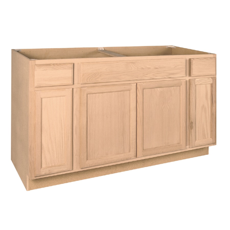 Project Source 60 In W X 34 5 H 24 D Brown Tan Unfinished Oak Sink Base Fully Assembled Cabinet Flat Panel Door Style At Lowes Com
