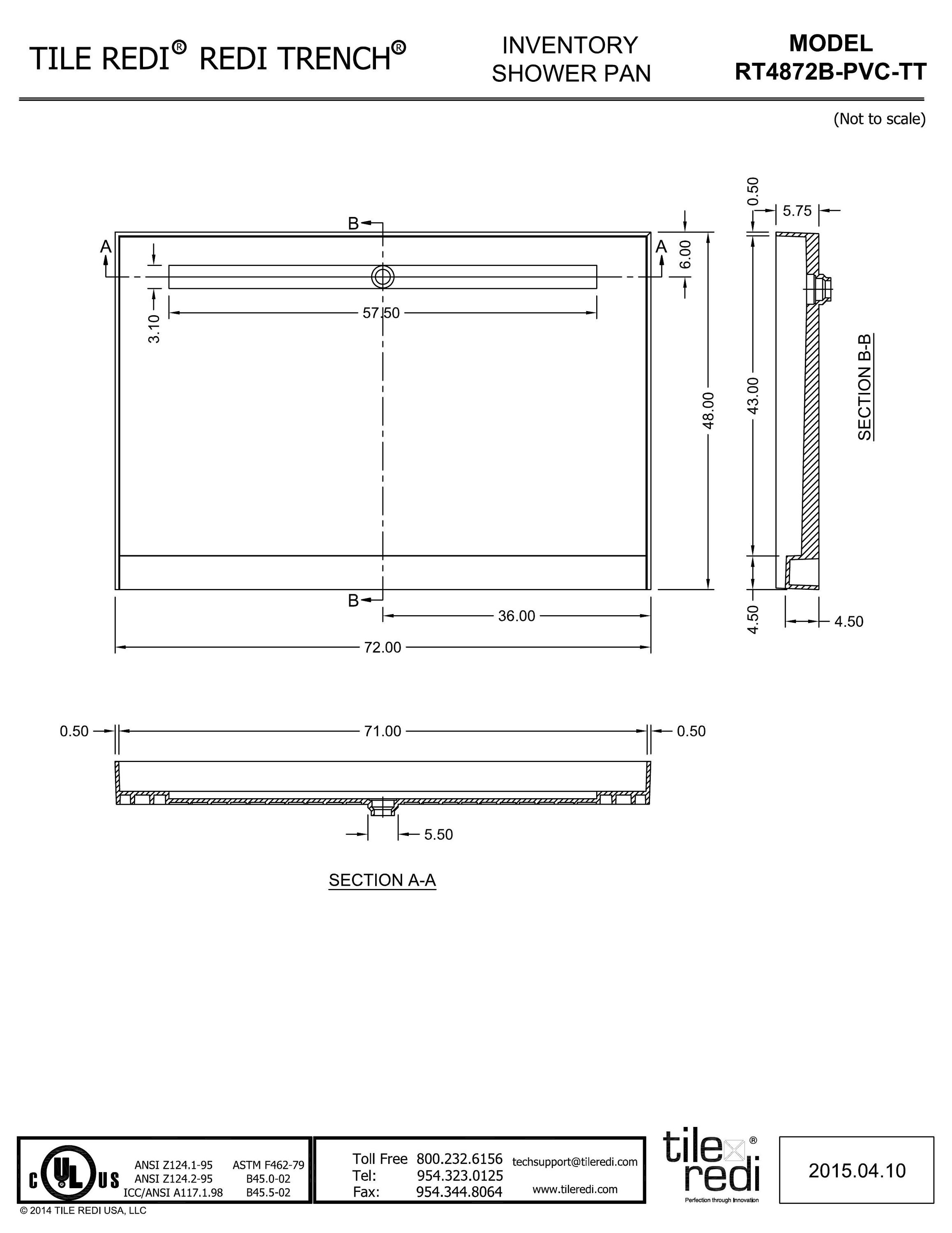 Tile Redi 48-in W x 72-in L Made For Tile Single Threshold Rectangle ...