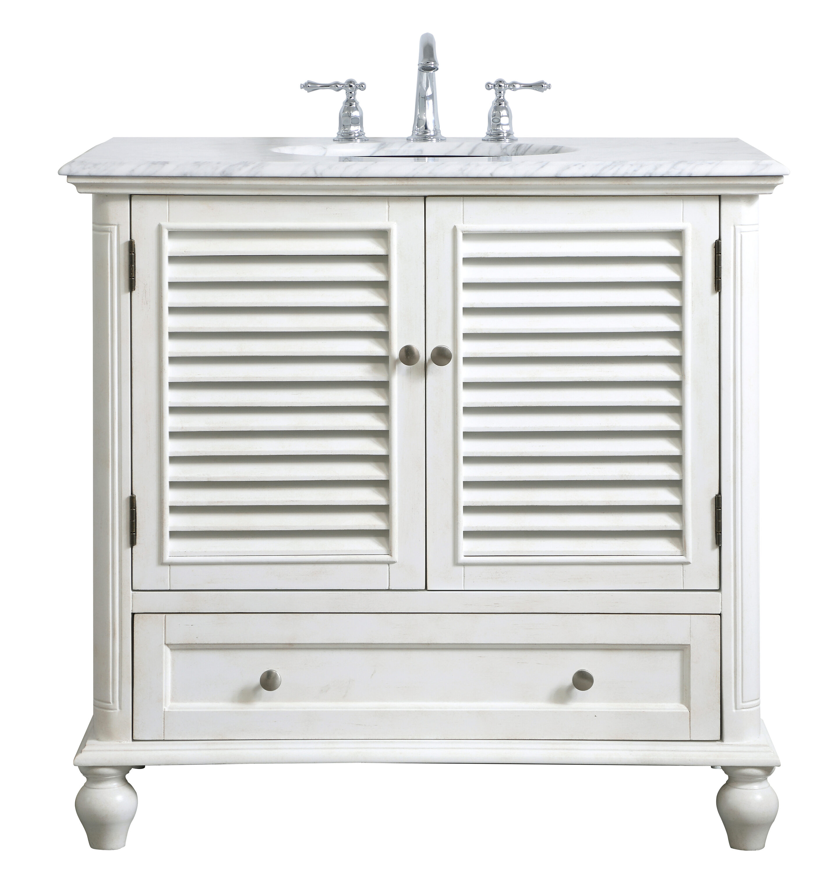 Rhodes 36" Coastal White Single Bathroom Vanity with Marble Top