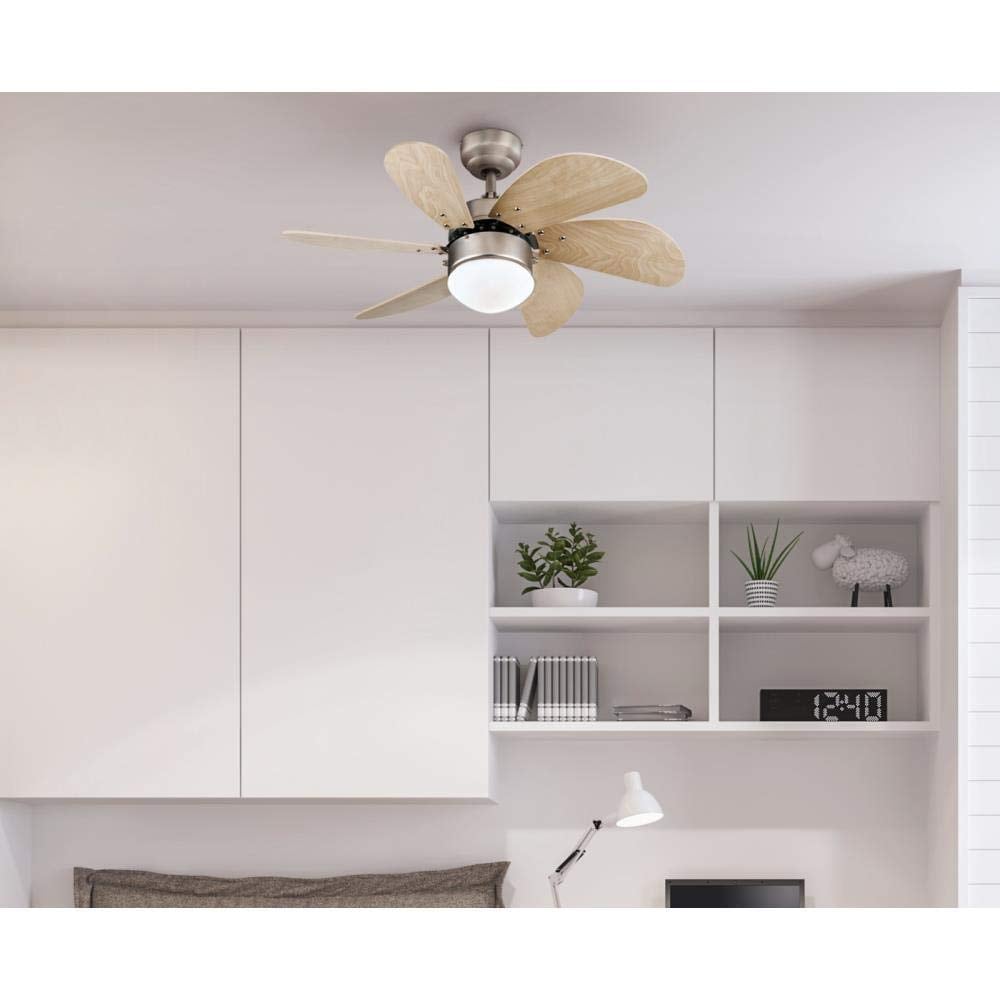 30'' Brushed Aluminum Ceiling Fan with Light Brown Blades and LED Light