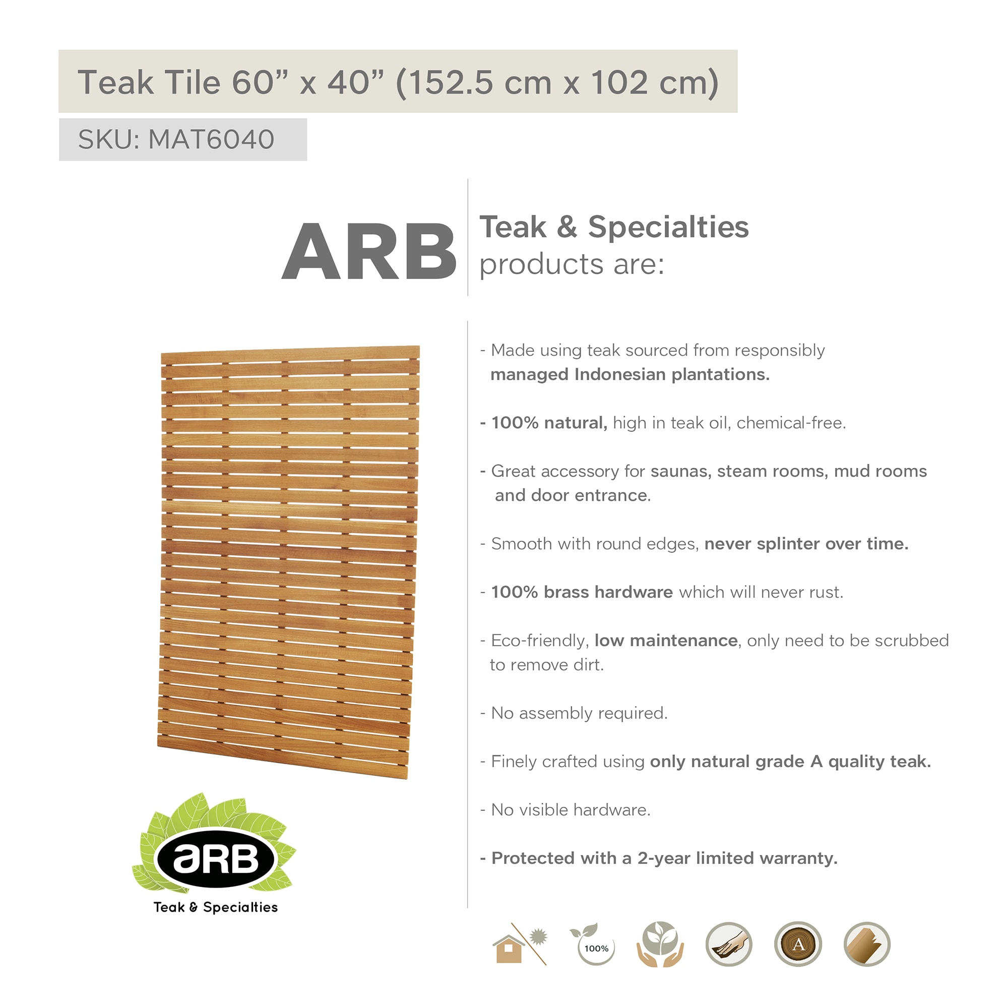 ARB Teak & Specialties A.R.B. Teak And Specialties Shower Floor 40-in X ...