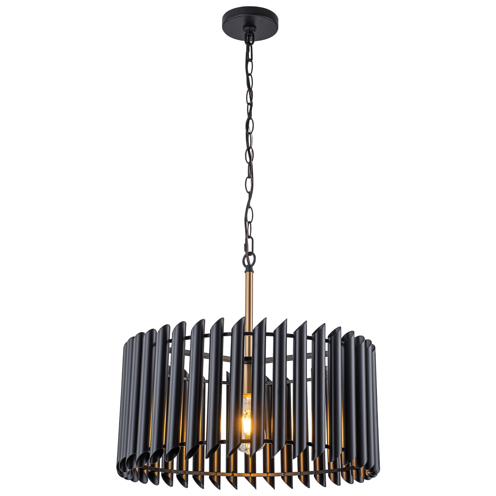 MENCOLULU Slatted Drum Pendant Light 1 -Light Matte Black Industrial Metal Drum Large Hanging Convertible pendant/Semi-flush Light