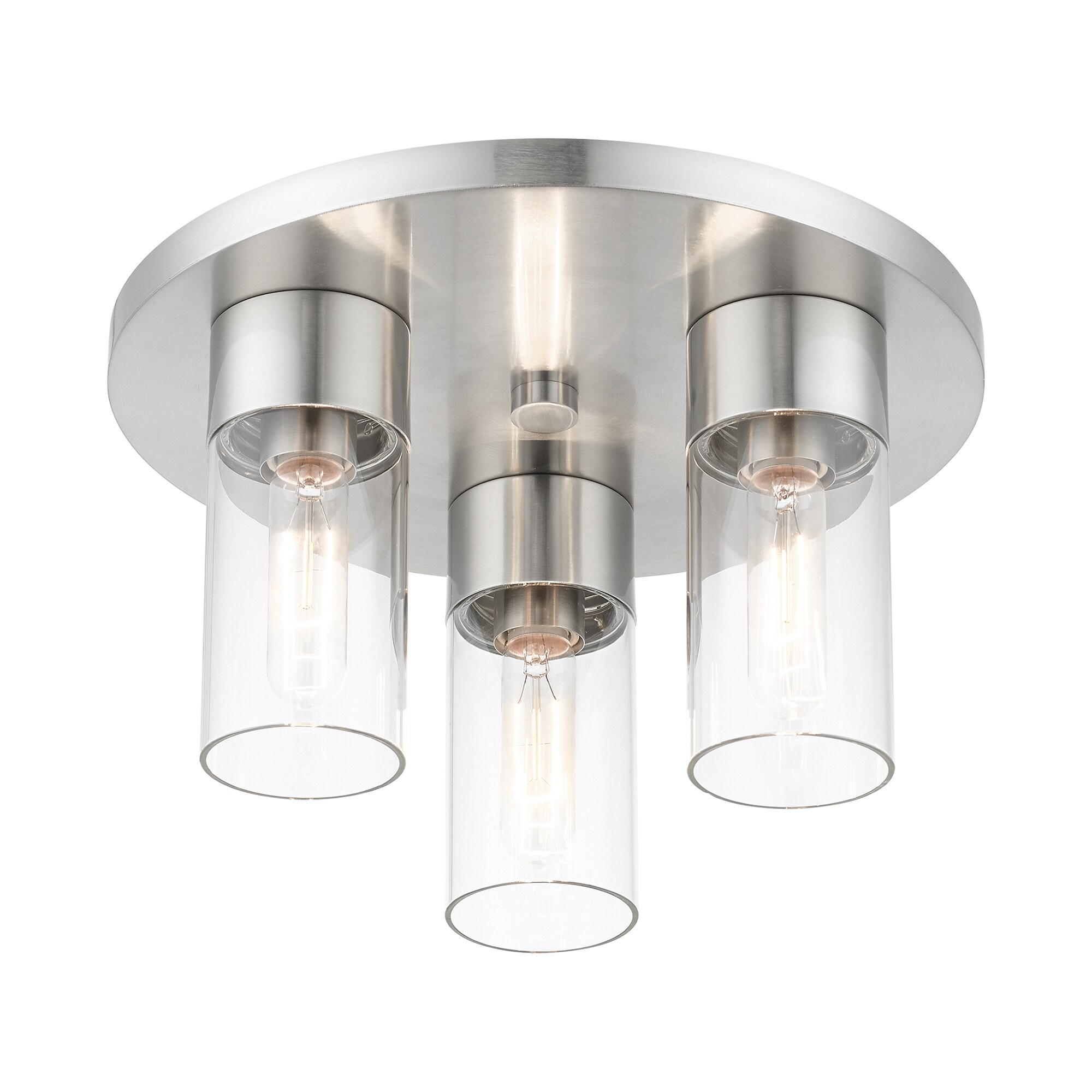 Sleek Brushed Nickel 3-Light Flush Mount with Clear Glass