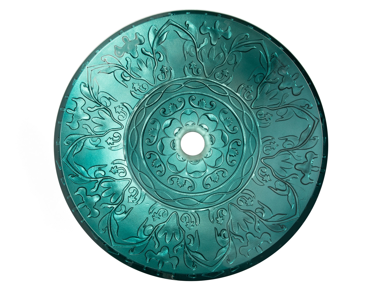 Teal Embossed Tempered Glass Circular Vessel Sink