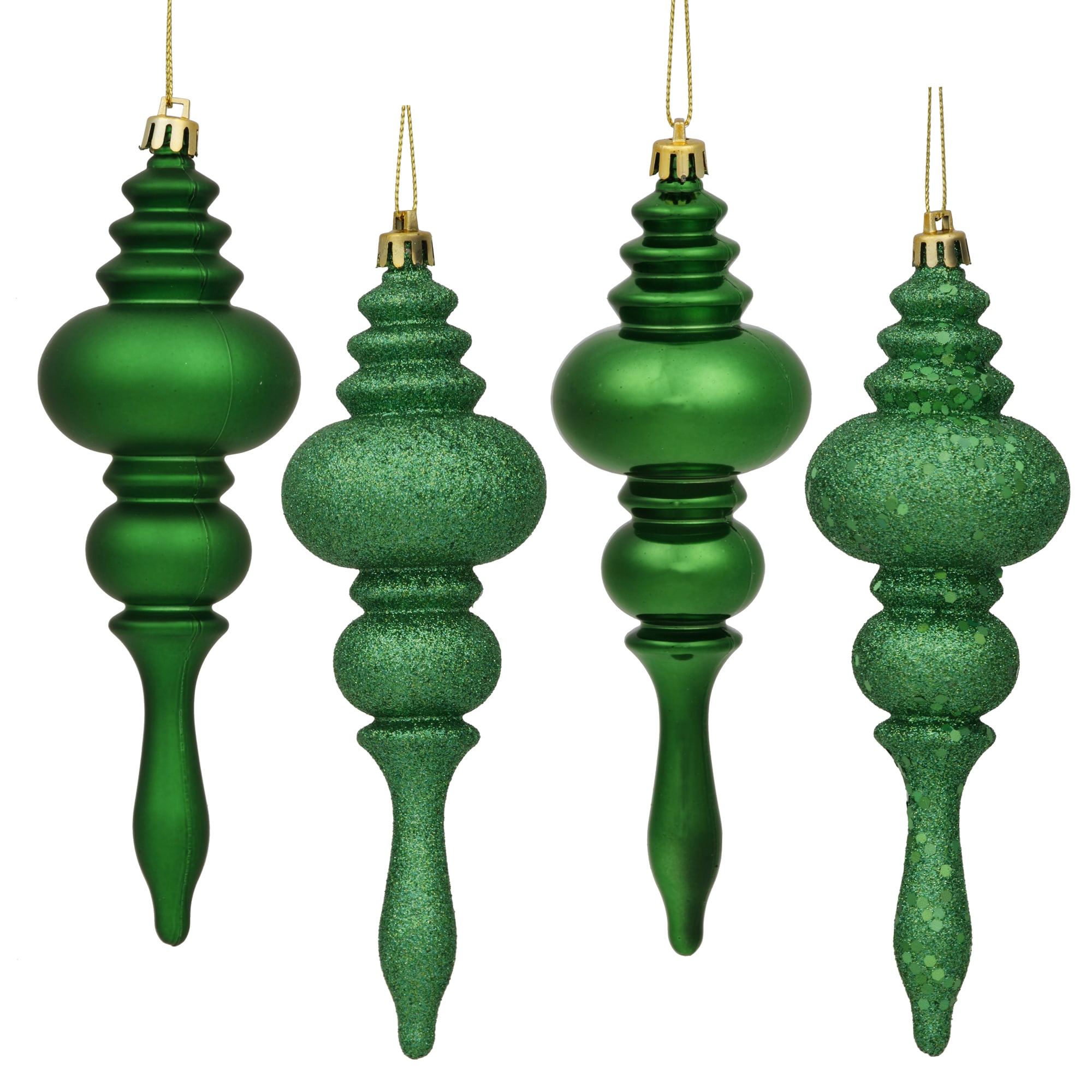Vickerman N500204 8 -Pack Green Finial Standard Indoor Ornament set Shatterproof