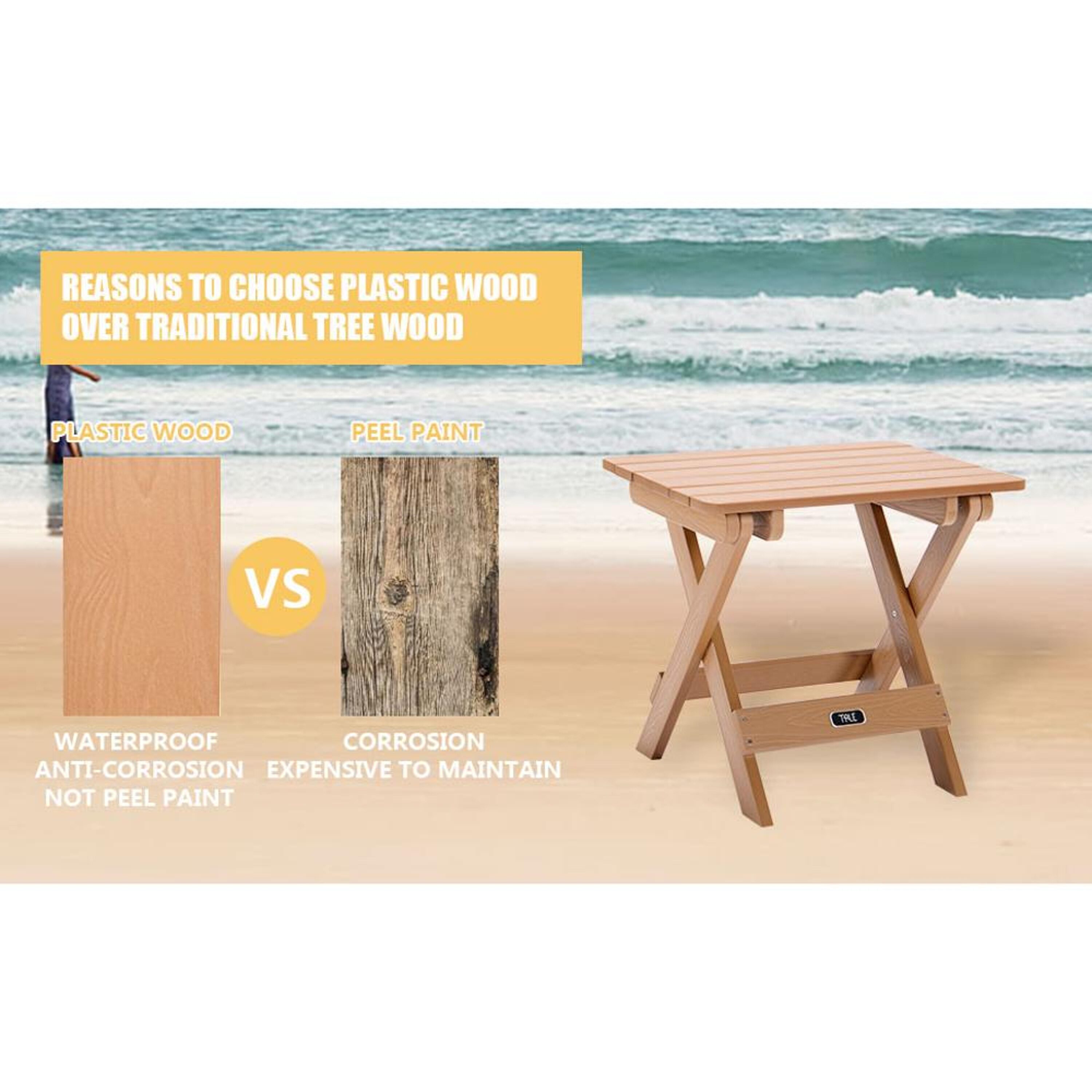 Portable Folding Side Table Square All-Weather outlet Fade-Resistant Plastic Wood Table