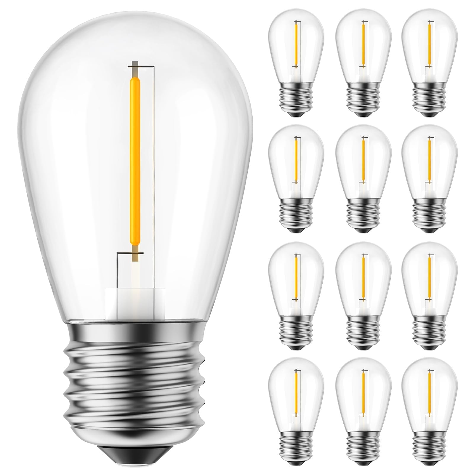 AOIZGMY  S14 LED Light Bulbs 15 pack 1 watt equivalent to 11 watt shatterproof E26 base warm white dimmable for outdoor patio garden string lights