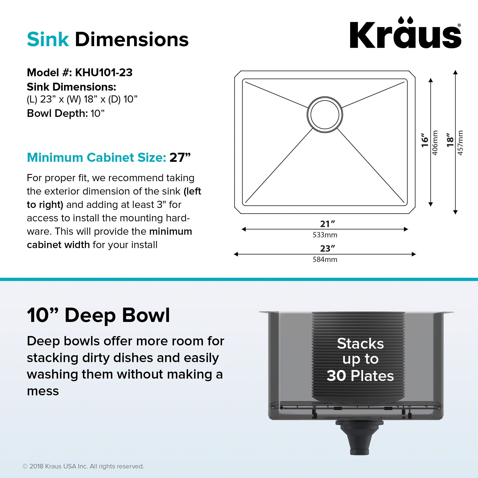 Kraus Standart PRO Undermount 23-in x 18-in Stainless Steel Single