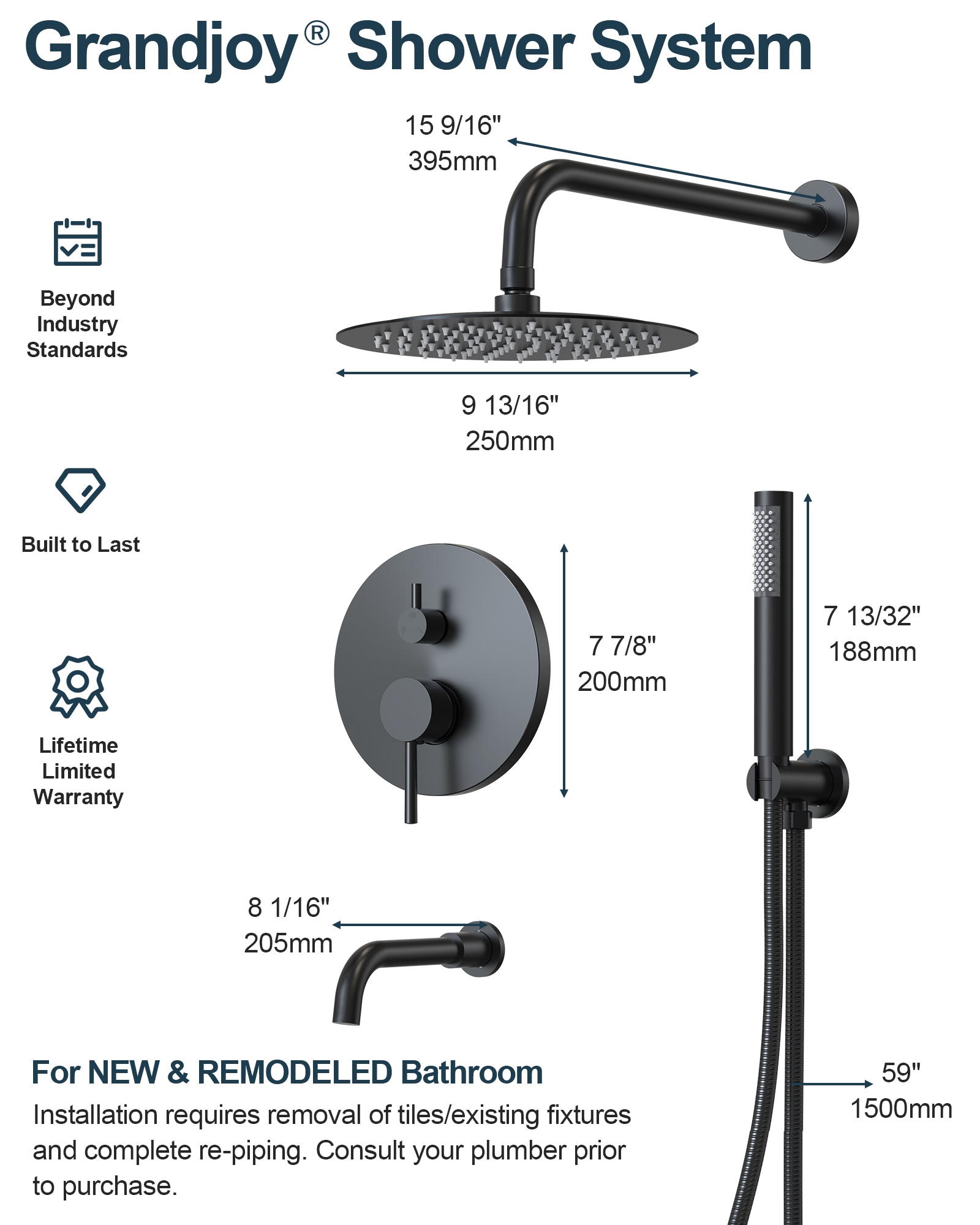 GRANDJOY TOBILI203C Showerhead-Bar-Panels - View #10