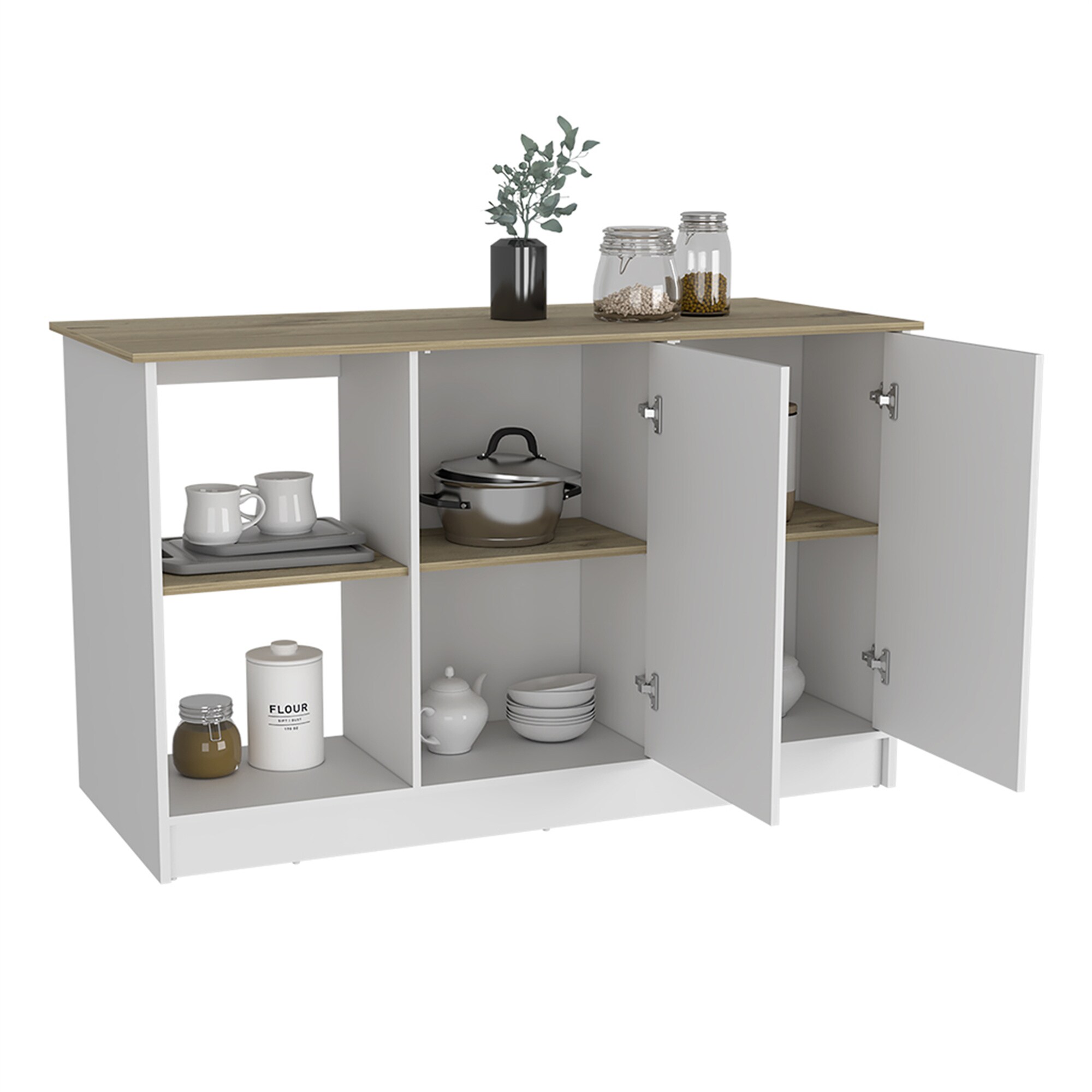 BABOOM White Composite Base with Composite Top Kitchen Island (25.1-in x 59-in x 35.4-in)