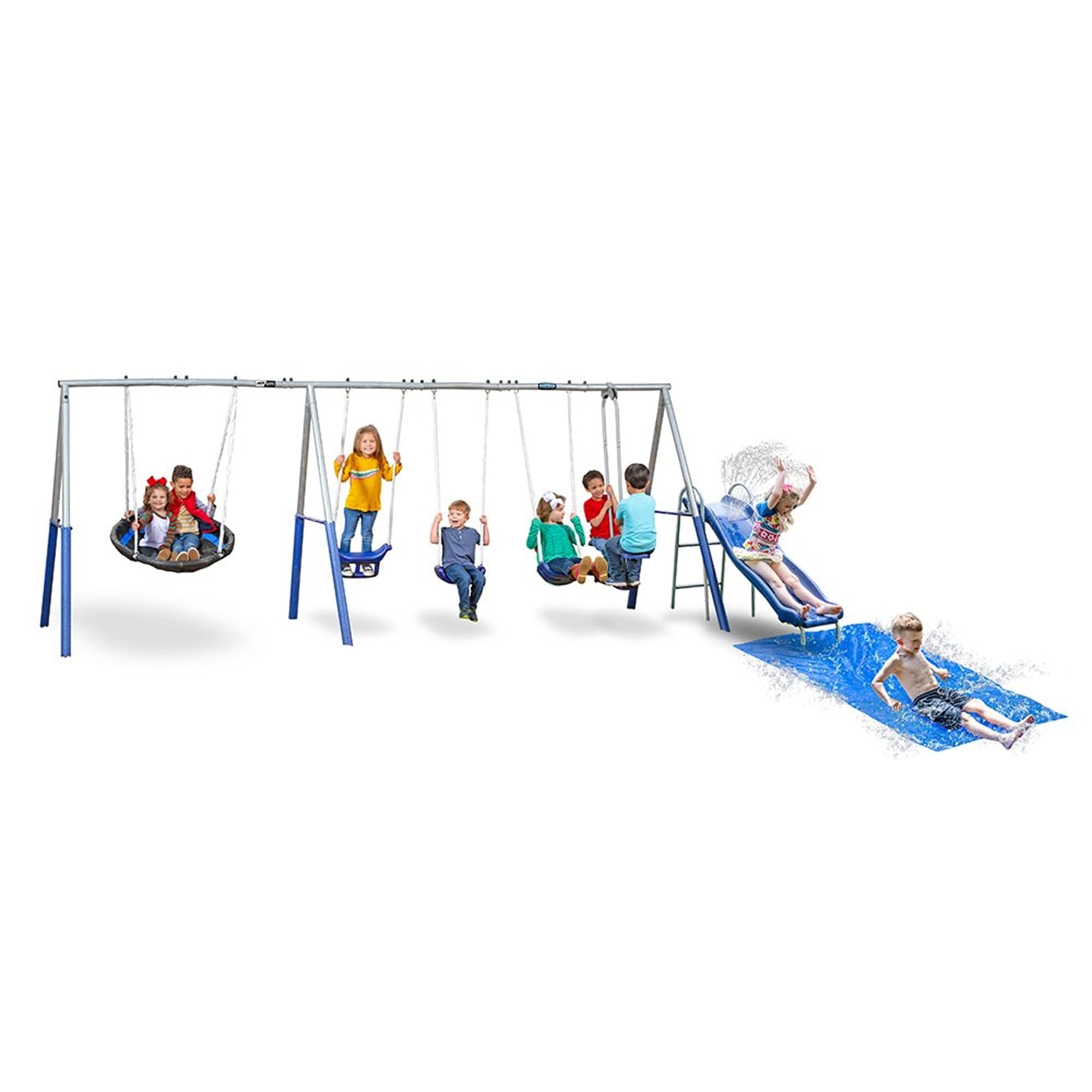XDP Recreation 412469 Fun Always Outdoor Playground with Water Slide and Super Disc Swing