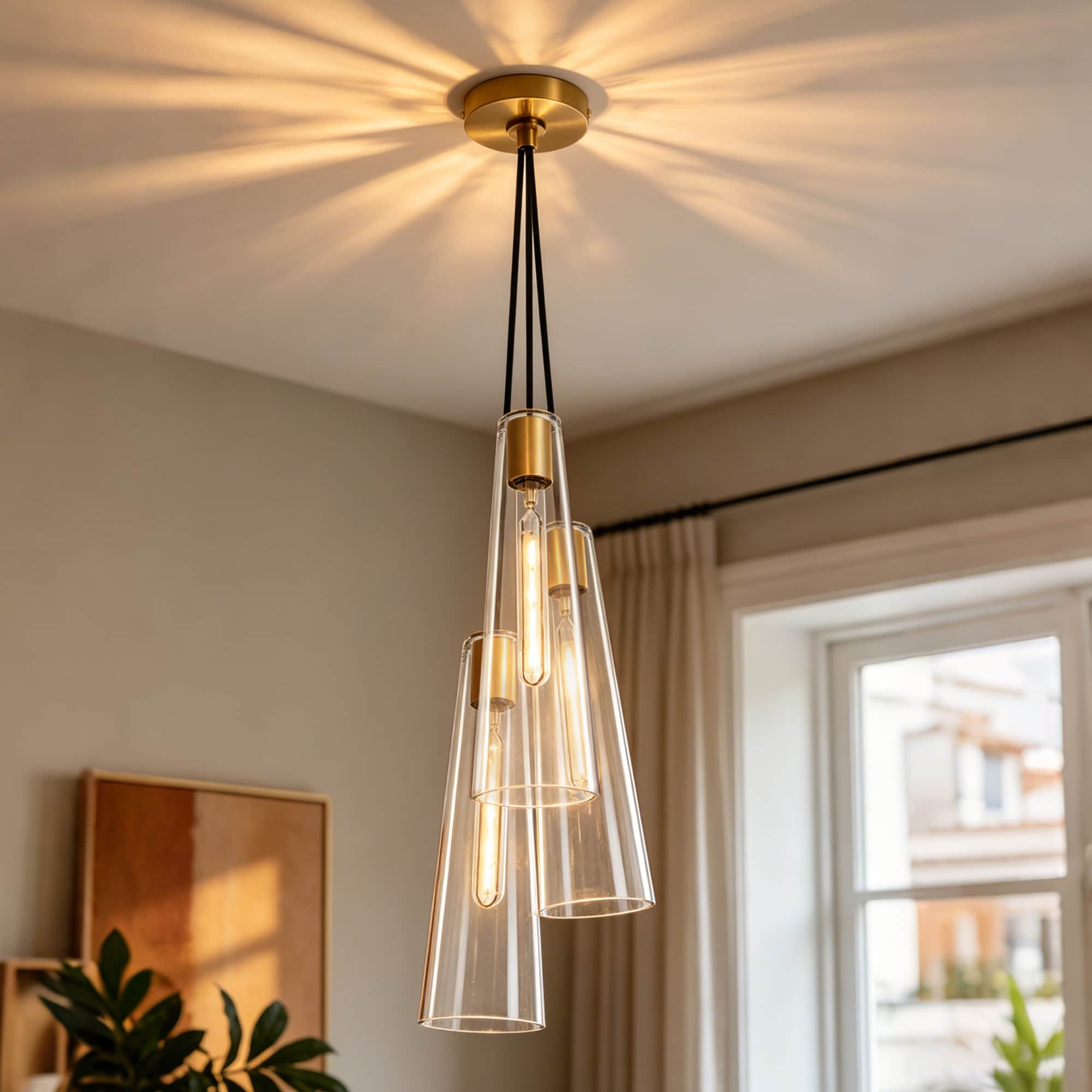 Lanmate  3-Light Clear Pendant Lighting Fixture with Adjustable Height for Kitchen Island Glass Cone Pendant Light