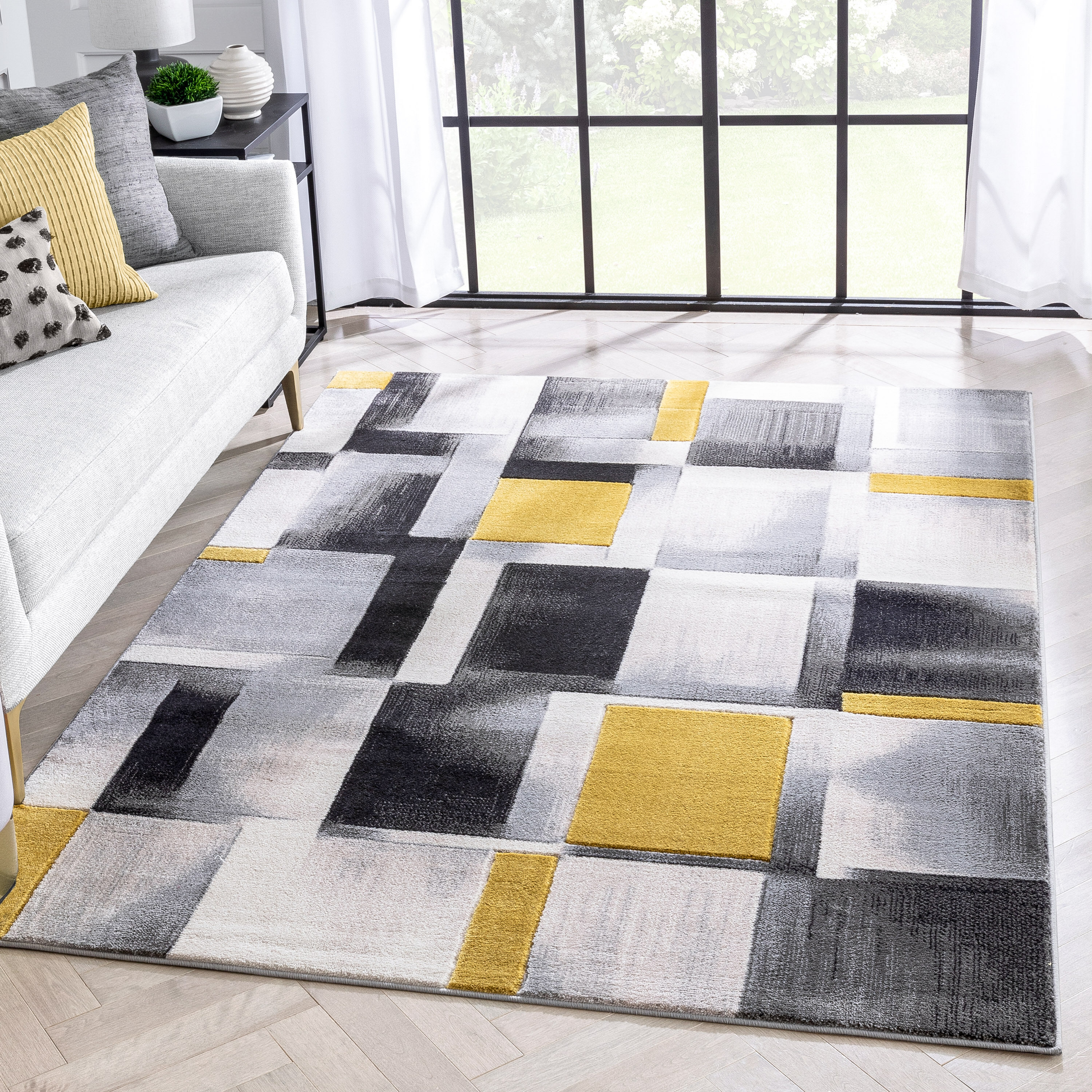 Well Woven GV-71-7 Good Vibes 8 x 10 (ft) Loomed Polypropylene Gold Rectangular Indoor Geometric Mid-Century Modern Area rug